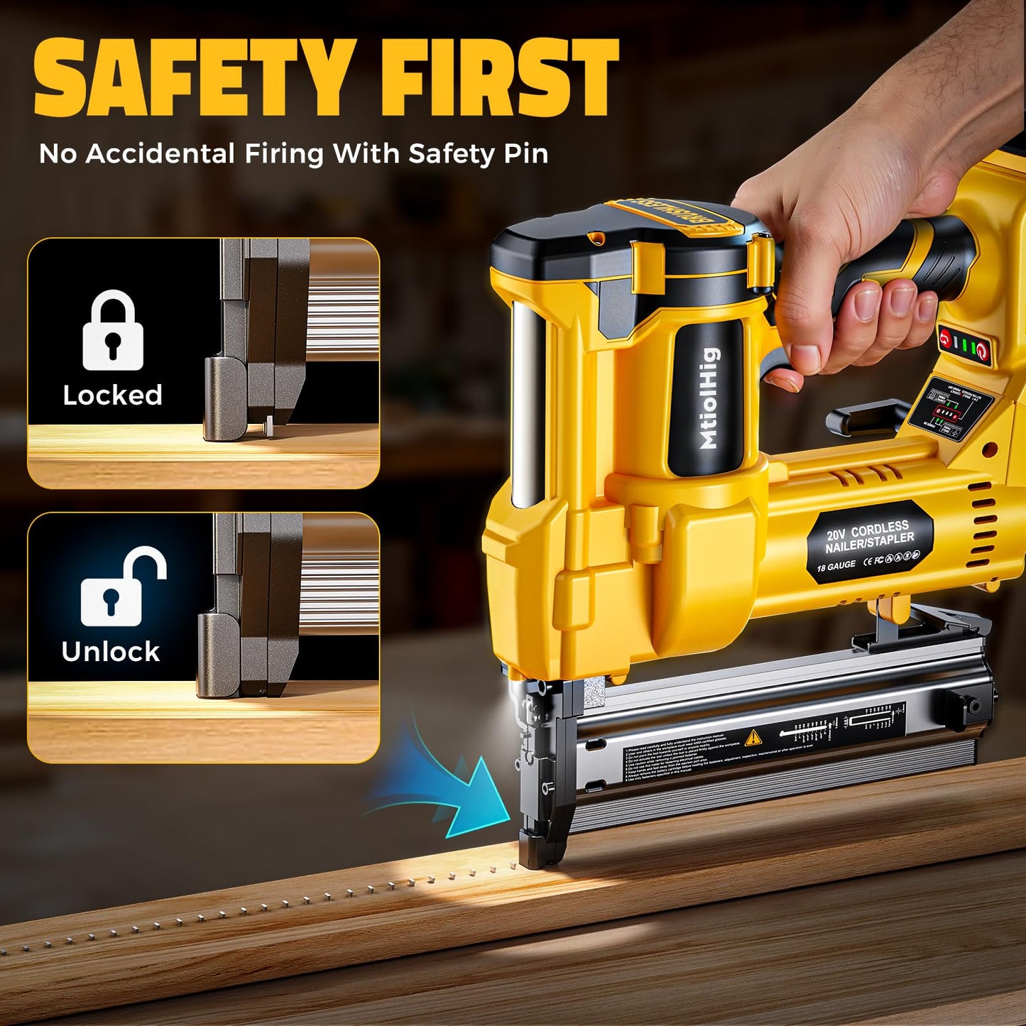 MtiolHig Cordless 2Inch Brad Nailer Compatible with Dewalt 20V Battery, 2-in-1 Staple Gun, 18 Gauge Nail Gun Battery Powered with 1000 Nails for Wood Carpentry, 7.2LB (Tool only) 2026 New Version