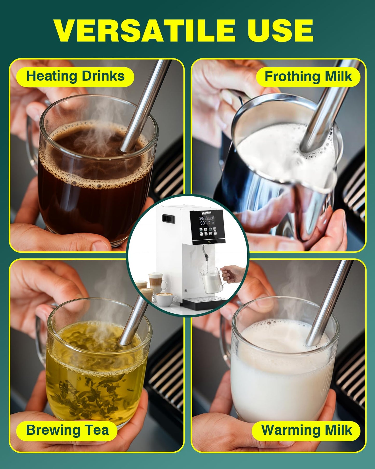 WantJoin Commercial Milk Frother - 2000W Milk Steamer for Latte Cappuccino Coffee, Beverage Heater with Hot Water Dispenser & LED Display, Hotel Use (White)