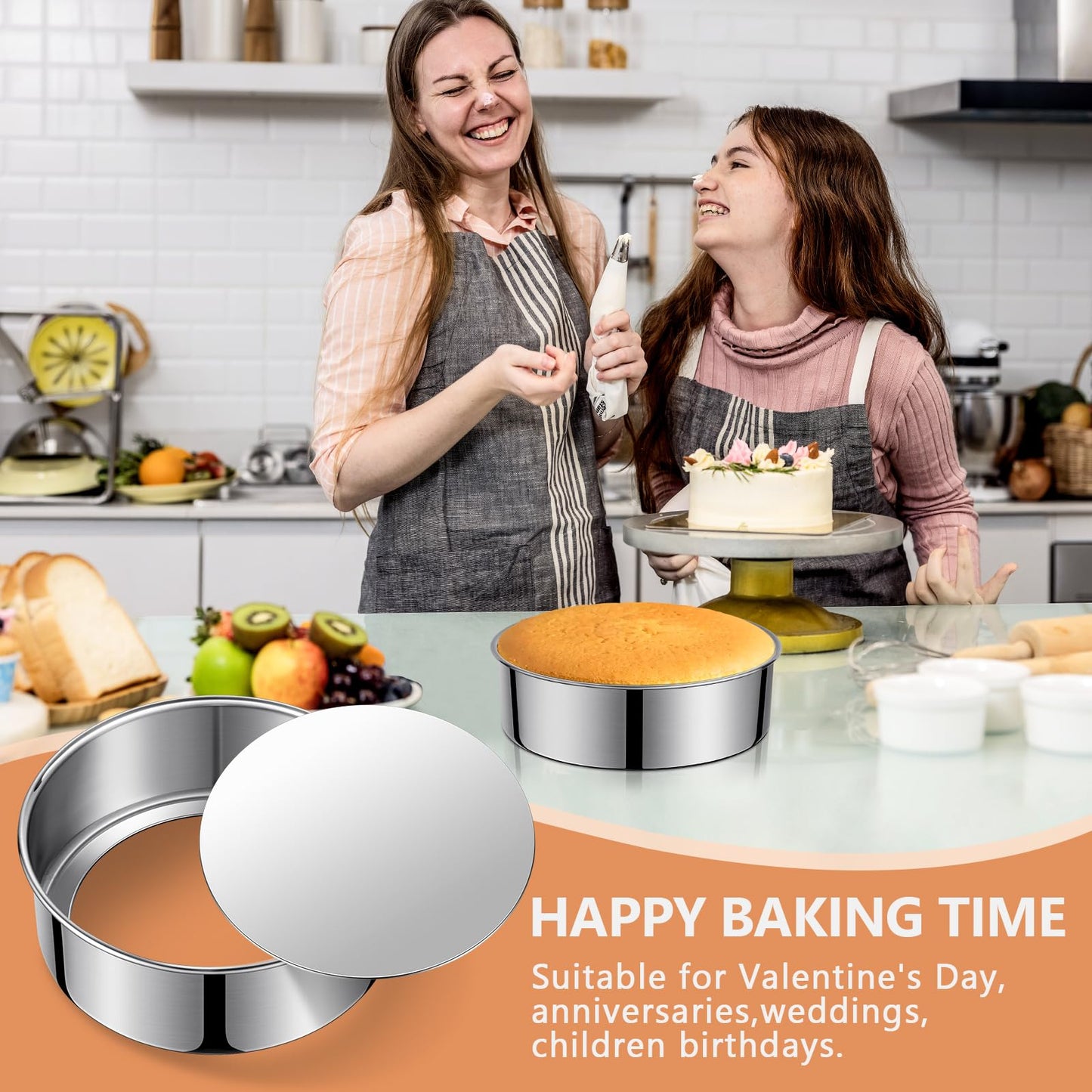 E-Gtong 7 Inch Round Cake Pans, Removable Bottom & Easy Releasing, Leakproof & Nonstick Cake Pan, 304 Stainless Steel Cake Baking Cheesecake Pan, Non-Toxic & Healthy