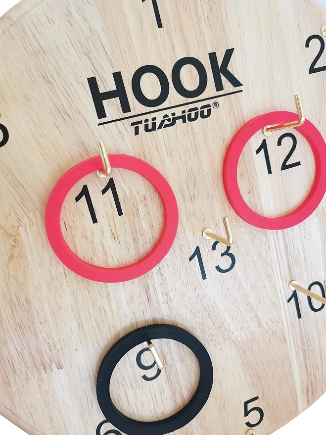Ring Toss Games for Kids - Outdoor Yard Game for Adults & Family Backyard Toys, Wooden Board Hook Darts Wall Game for Gaming Room, Patio, Garage, Hookey Ring Tossing Game