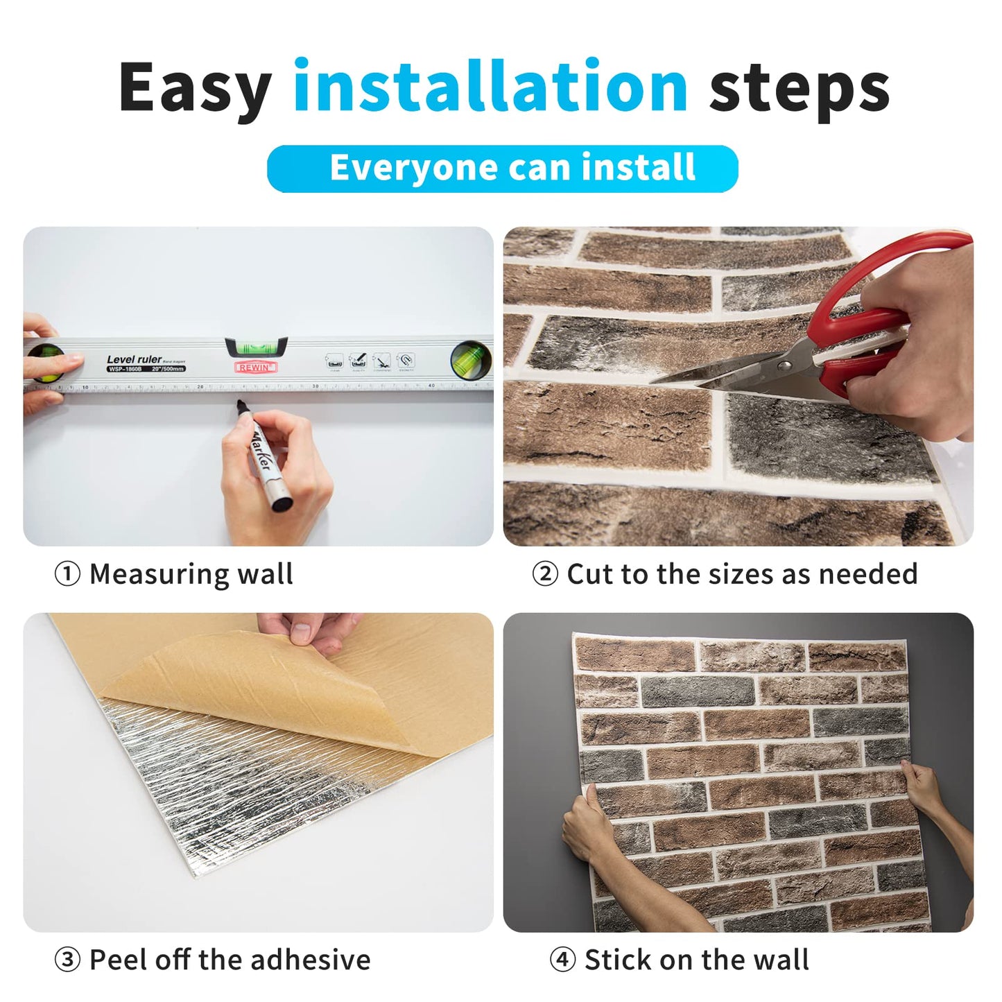 Art3d 20-Pack105 Sq.Ft Faux Brick 3D Wall Panels Peel and Stick in Gray Brown, Self Adhesive Waterproof Foam Wallpaper for Bedroom, Bathroom, Kitchen
