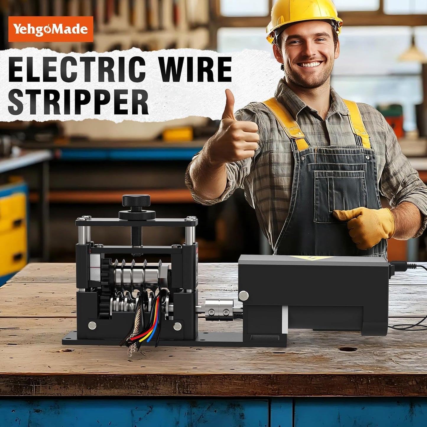 YehgoMade Automatic Wire Stripper Machine with Upgraded Motor, Electric Cable Stripping Tool Featuring 6 Channels and 5 Carbide Blades for Efficient Copper Wire Recycling (250 MCM–14 AWG)