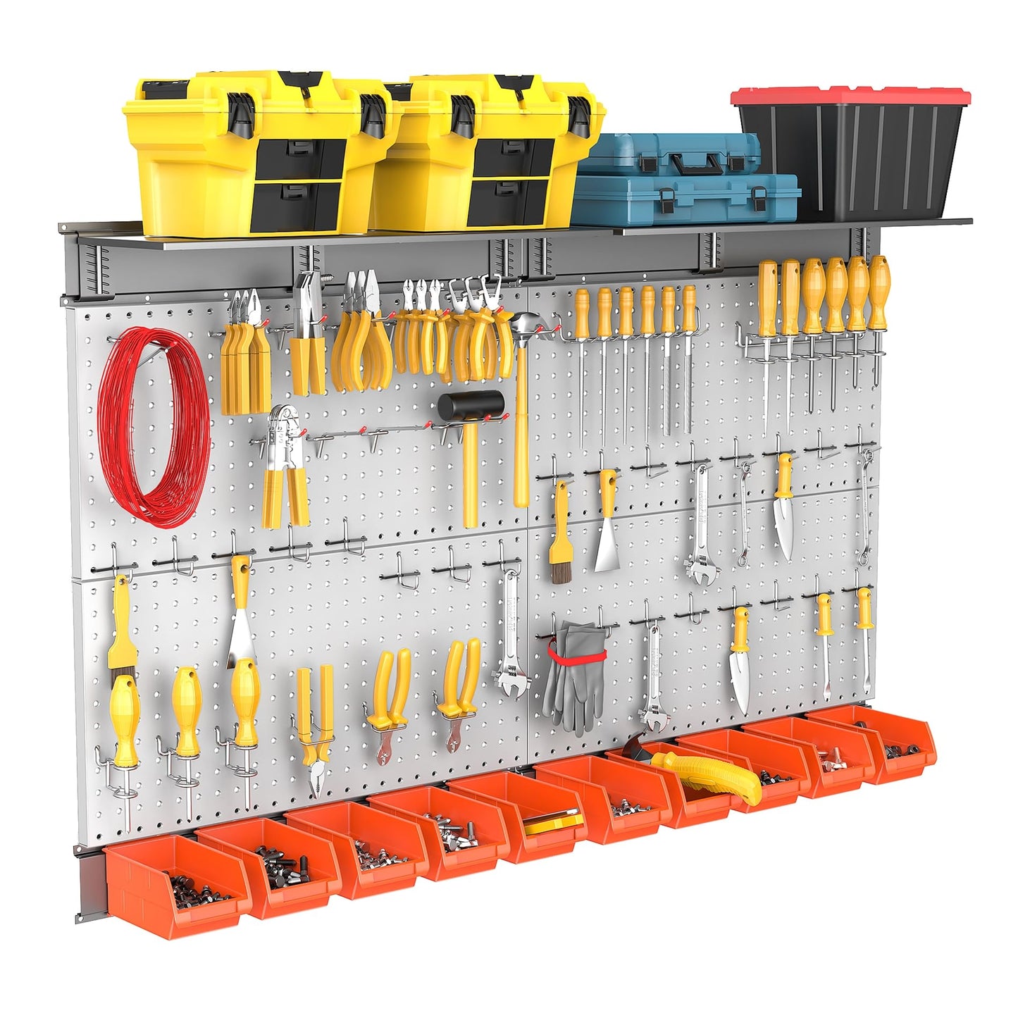 TORACK Metal Pegboard with Peg Board Hooks, Tools Storage Pegboard with Pegboard Hooks, Wall Mounted Storage Bins, Shelves, Tool Organizer Board with Pegs(Grey)