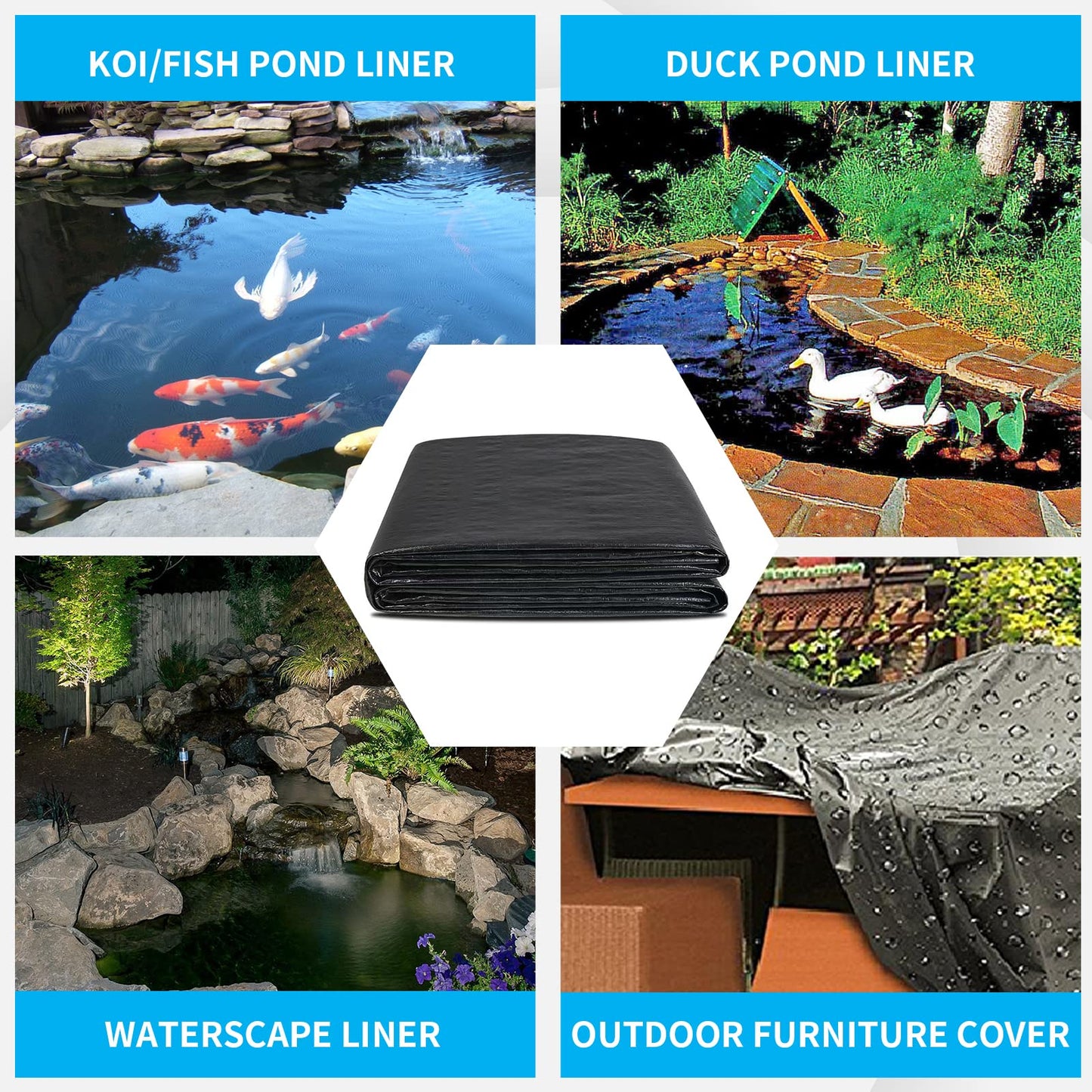 Coocure 25X30FT Reinforced PE Pond Liner, 28Mil Thickness Pond Liners for Outdoor Ponds, Hemmed Edge with Buttonholes Liners for KOI/Fish, Duck Pond and Waterscape.