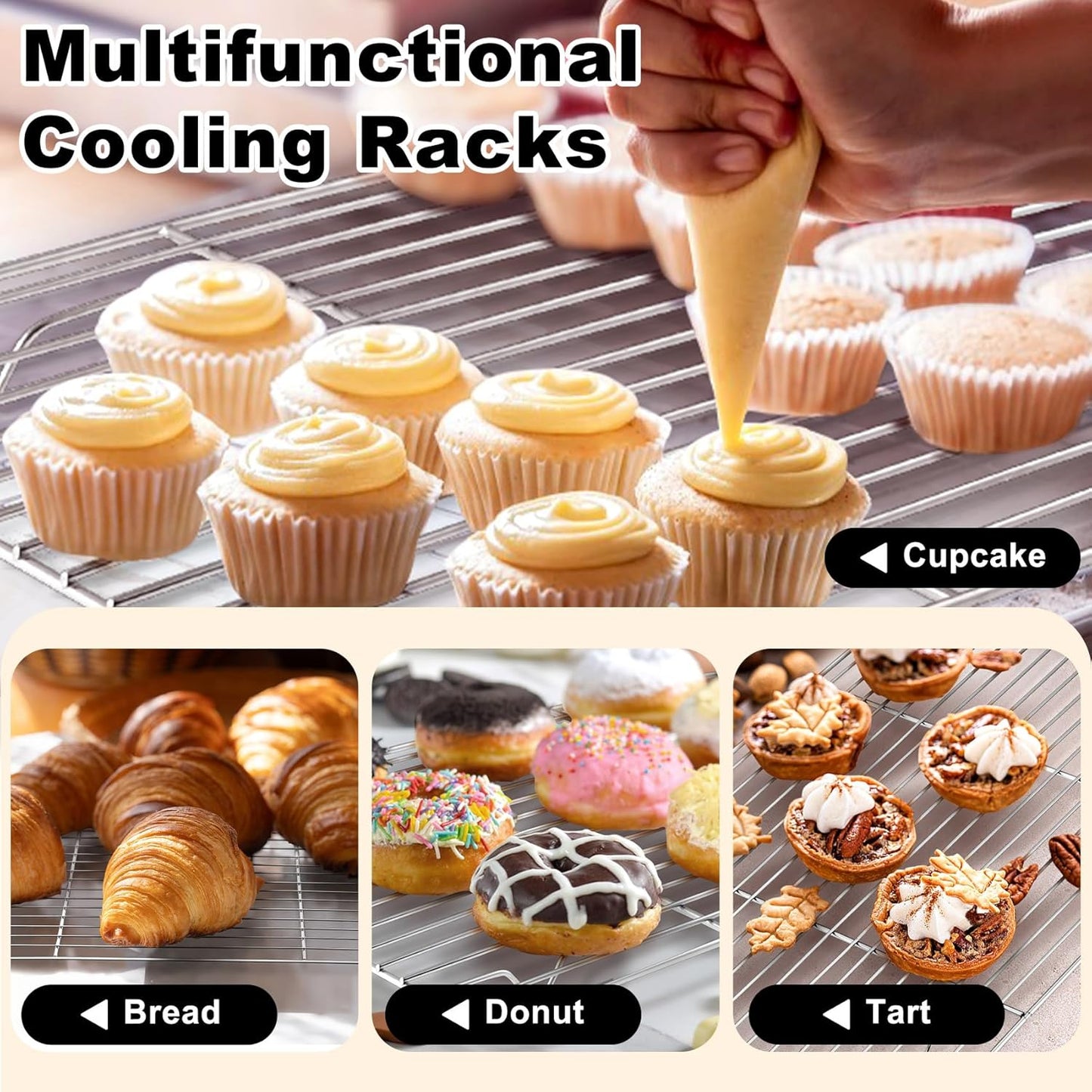 TeamFar Baking Sheet Set - 3 Stainless Steel Cookie Sheets with Racks | Non-Toxic, Heavy Duty, Dishwasher Safe, 19.6/16/12.5 Inch