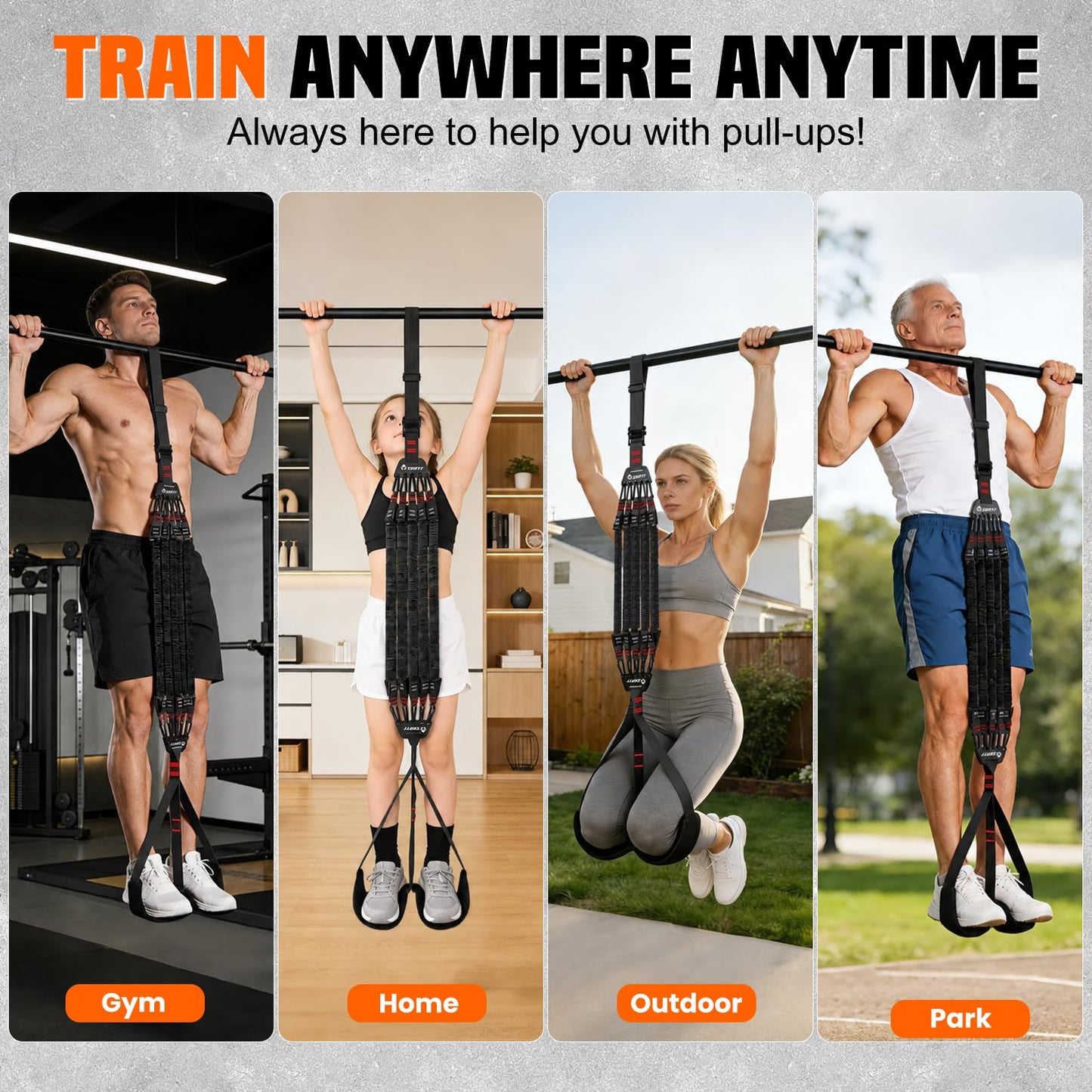 SERTT Adjustable Pull Up Assistance Band, Upgrade Pullup Assist Band for Pull Up Bar with 5 Heavy Duty Resistance Bands Support 375lbs (Black)