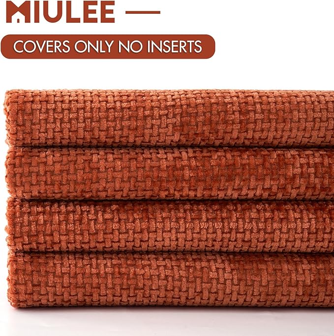 MIULEE Pack of 4 Couch Throw Pillow Covers 16x16 Inch Burnt Orange Soft Decorative Chenille Pillow Covers Farmhouse Accent Cushion Covers for Boho Home Decor Sofa Bedroom Living Room