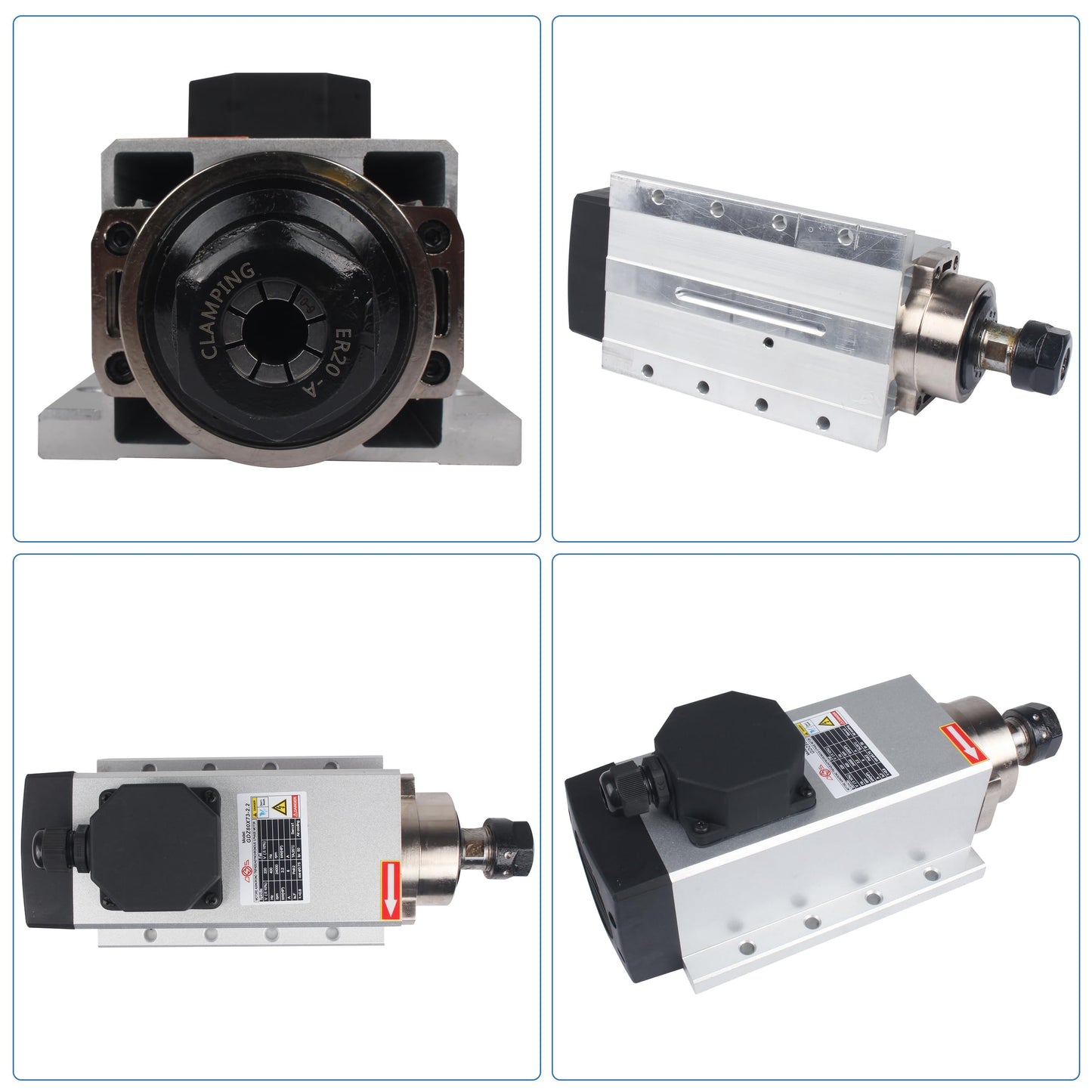 RATTMMOTOR 2.2KW Spindle Motor 220V Square Air Cooled ER20, 24000RPM High Speed Spindle 4 Bearings 3-Phase 6A 400Hz for CNC Router Engraver Milling Cutting Machine