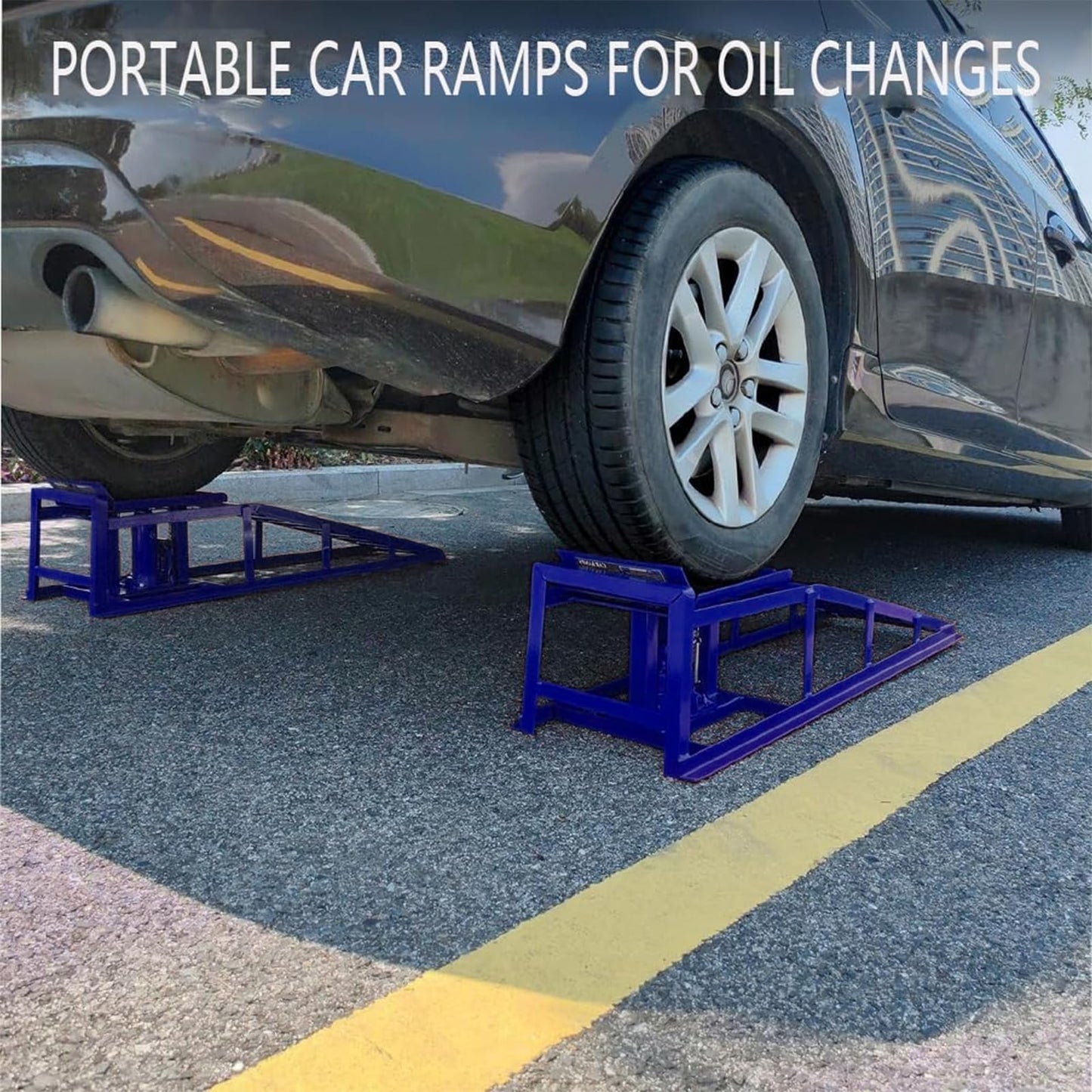 2 Pack Hydraulic Car and Truck Service Ramps,Low Profile Car Lift Service Ramps for Oil Changes,11000 Lbs (5 Tons), Adjustable Lift Height 9.8" to 16.21", Home Garage,Vehicle Auto Garage (Blue)