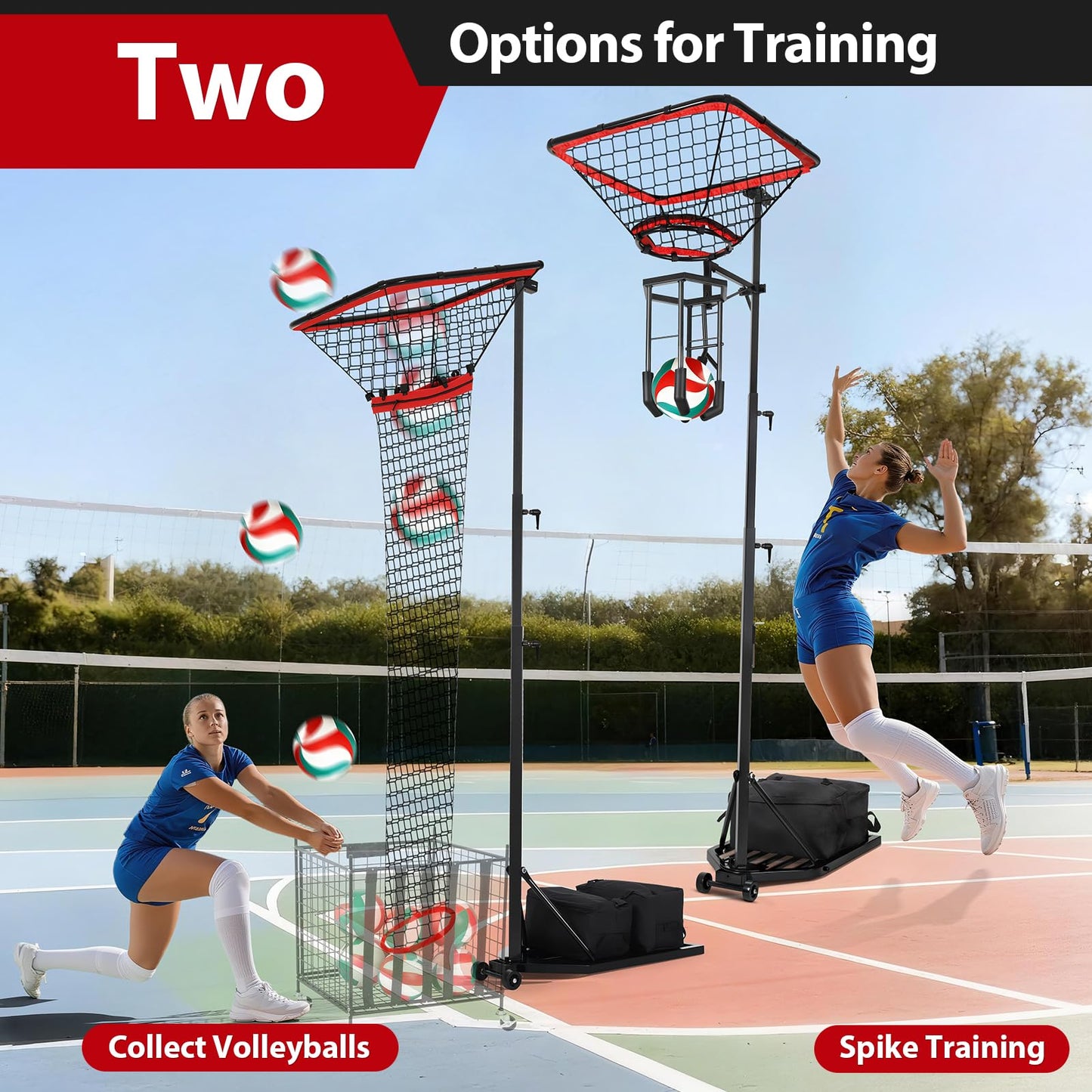 AugFir Volleyball Setter & Spike Trainer, Adjustable Height 93"-126" Volleyball Trainer with 88LBS Sandbag Base & Transport Wheels, Solo Practice Tool for Indoor & Outdoor Use Spiking & Drills