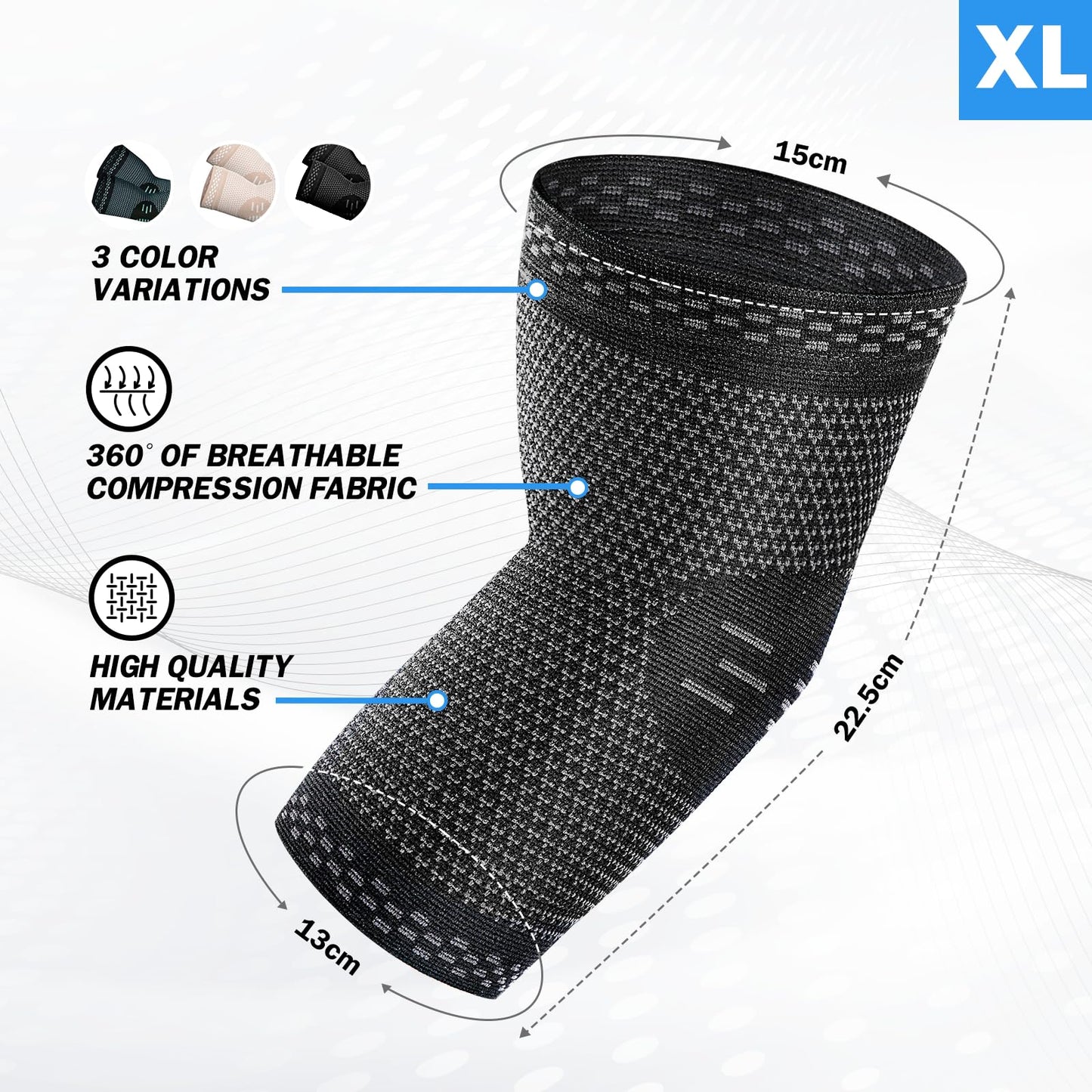 POWERLIX 2Pack Elbow Orthopedic Brace Compression Support (Pair) - Elbow Sleeve for Tennis, Golfer’s, Bursitis, and Sprains, Arthritis, Tendonitis. Pain Relief(Black, L)