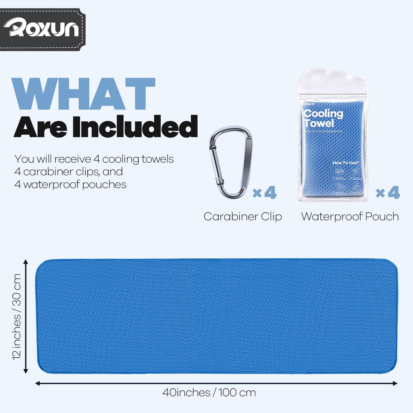 ROXUN 4 Pack Cooling Towels, 40''x12'' Soft Breathable Chilly Neck Ice Towel for Workout Running Golf Gray+Dark Gray+Pink+Light Pink