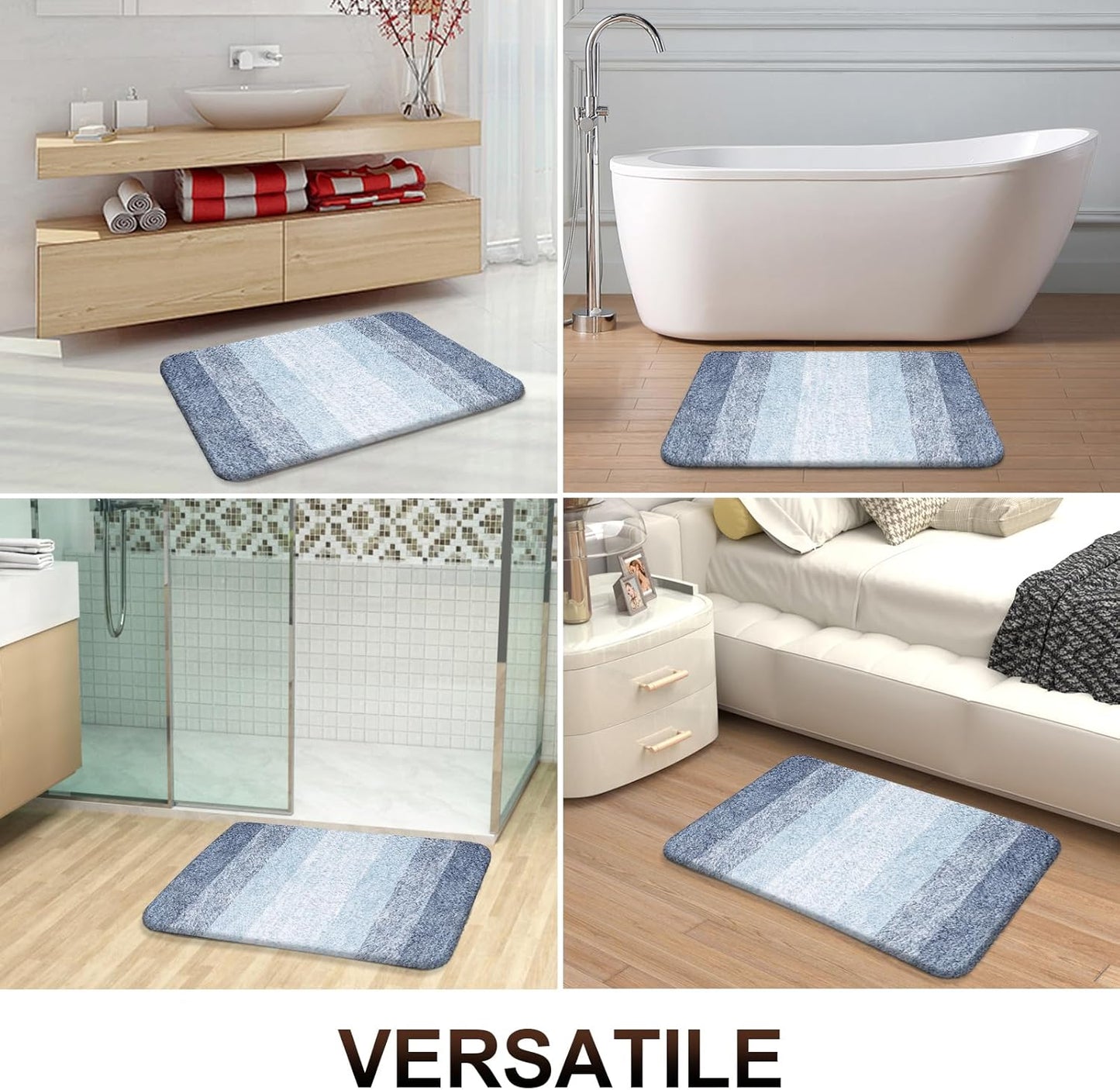 OLANLY Bath Rugs Mat - Extra Soft Microfiber, Quick Dry & Machine Washable | 24x16 Blue Rubber Backing