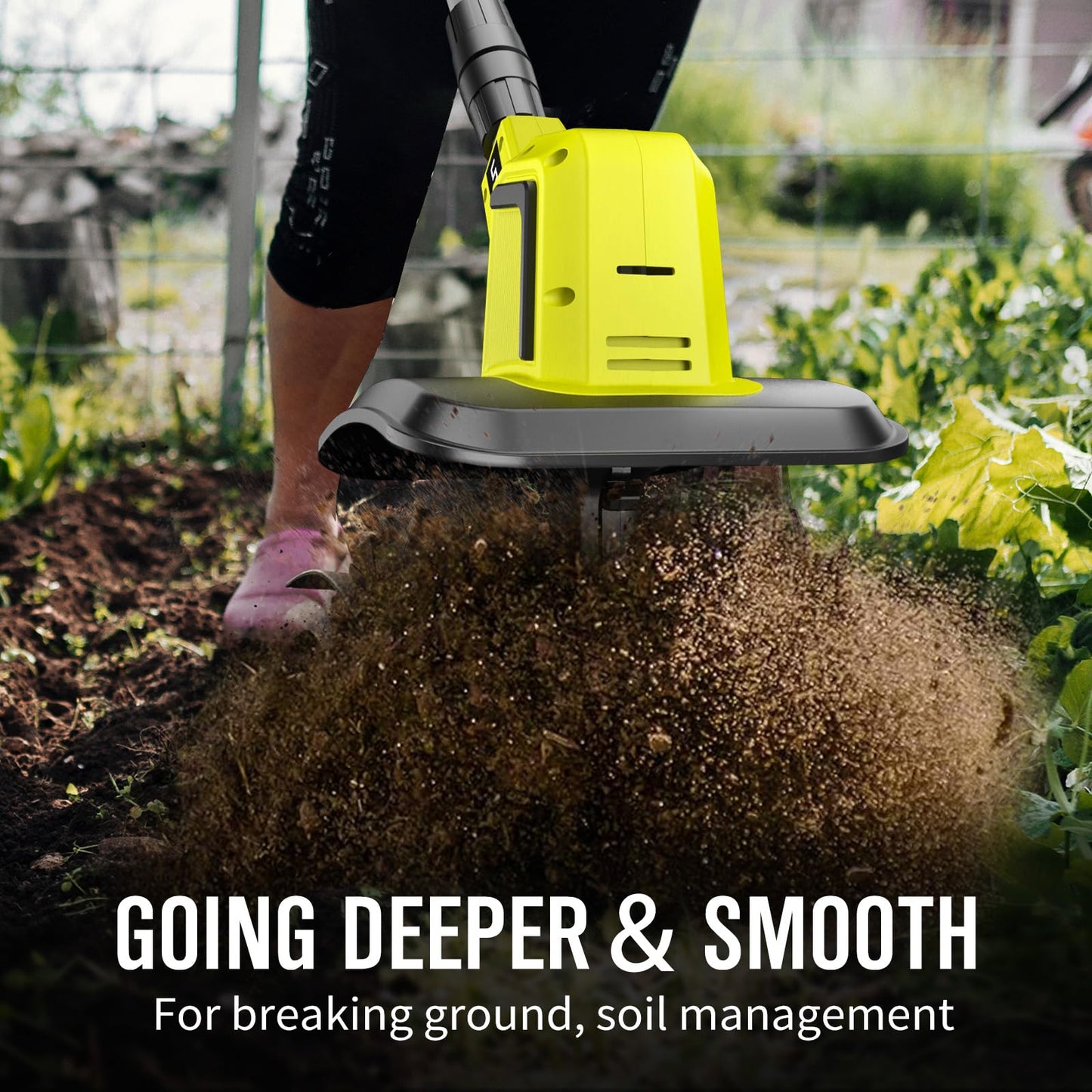 Cordless Tiller Cultivator with 2 x 2.0AH Batteries(120Minutes Use) &1.5A Fast Charger, 540RPM Powerful Battery Powered Garden Tiller Electric Rototiller with 10In Tilling Width & 7In Depth