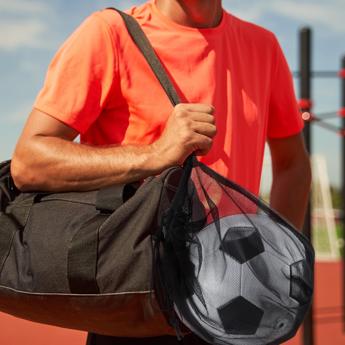 Dansydaisy 6 Pcs Mesh Ball Bags Basketball Volleyball Football Single Storage Bag with Zipper Pocket Drawstring Sling Back Bag D Rings for Carrying Ball
