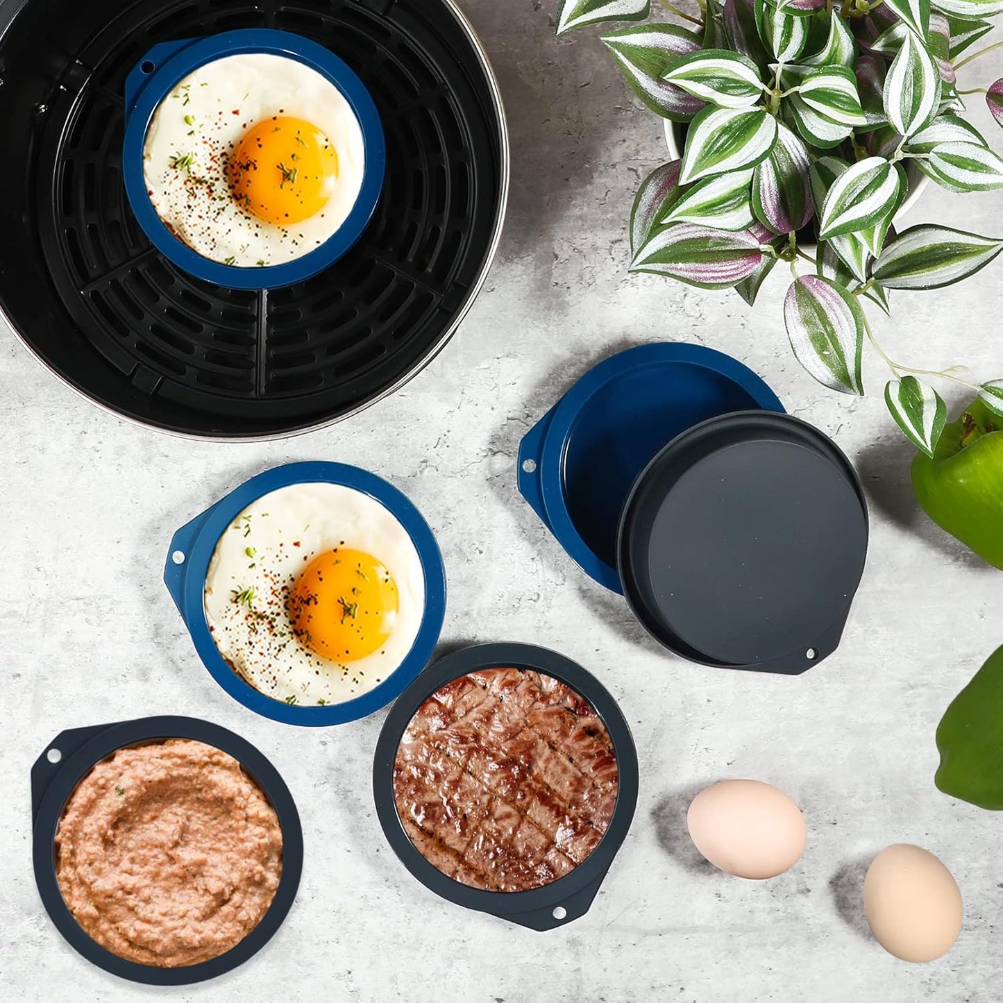 Webake 4-Inch Silicone Egg Mold - Nonstick Mini Pancake & Muffin Top Pan, BPA Free, Set of 6