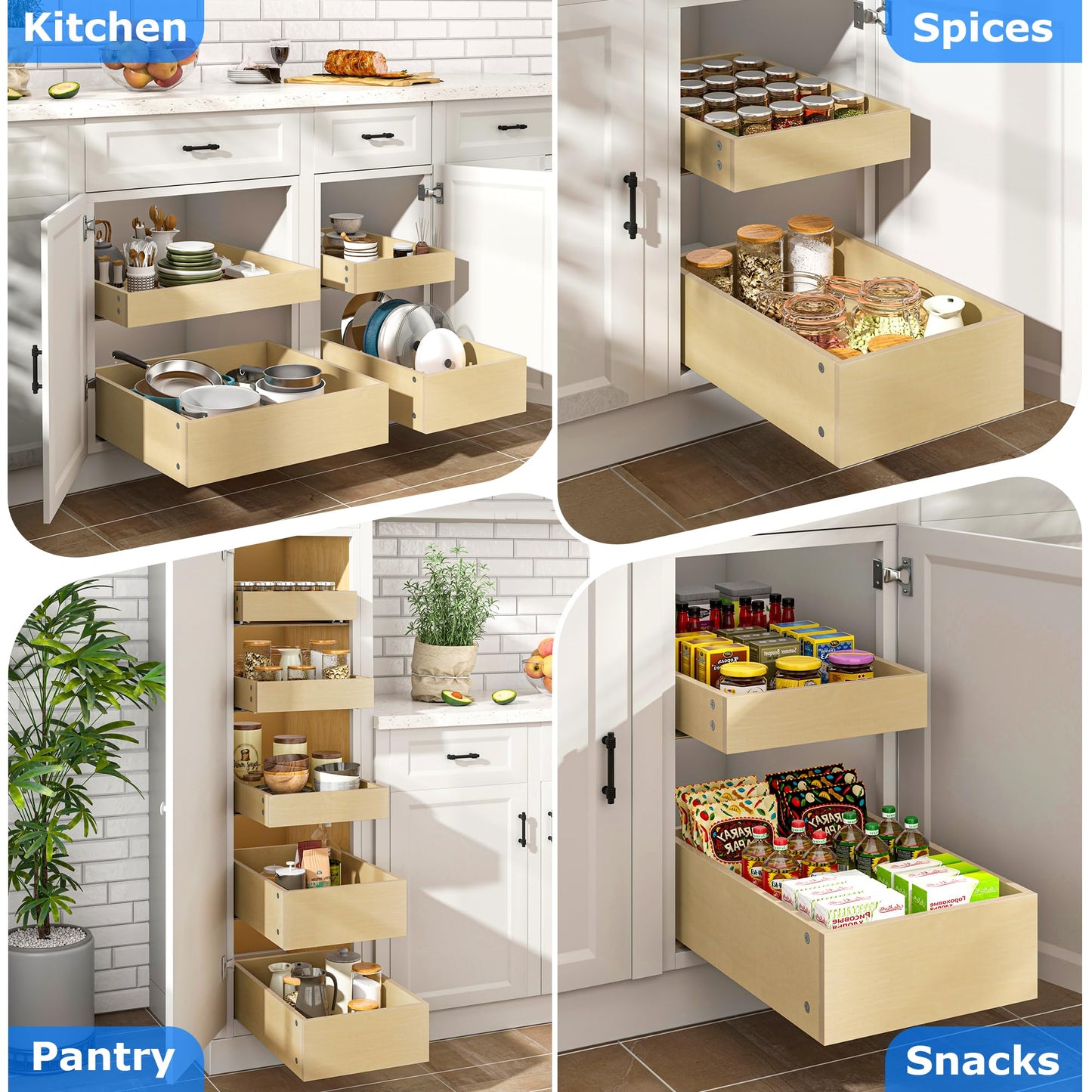 WelFurGeer Soft Close Pull Out Drawers for Cabinets, 11" W x 22" D Pull Out Cabinet Organizer, Smooth Slide-Out Shelves for Kitchen Cabinets, Durable Pullout Drawers for Home & Kitchen Organization
