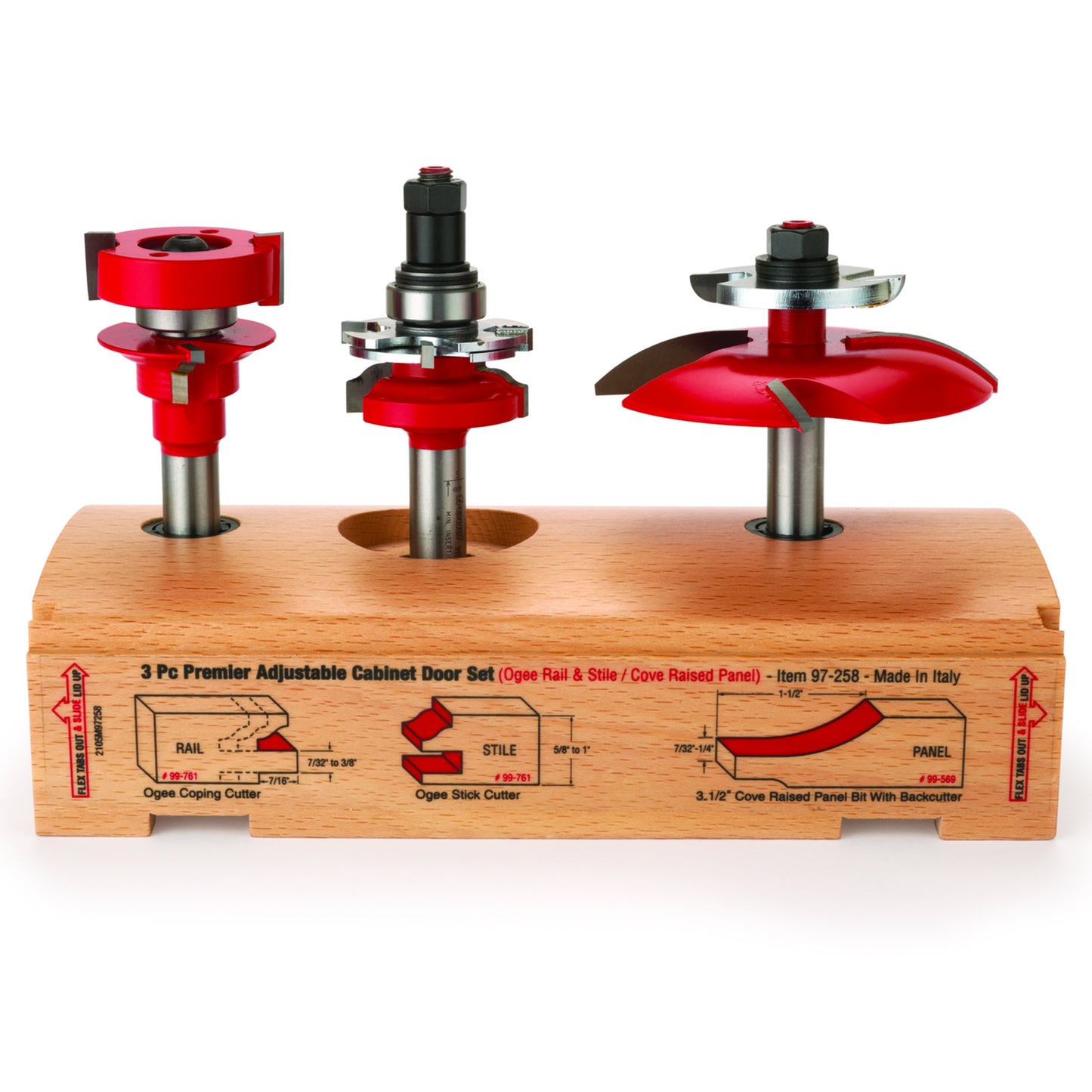 Freud 97-258: 3 Piece Premier Adjustable Cabinet Bit Set, ogee & cove with backcutter profile