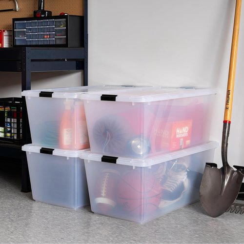 IRIS USA 91 Qt Stackable Plastic Storage Bins - BPA-Free, Durable, See-Through Organizing Solution, 4 Pack - Clear