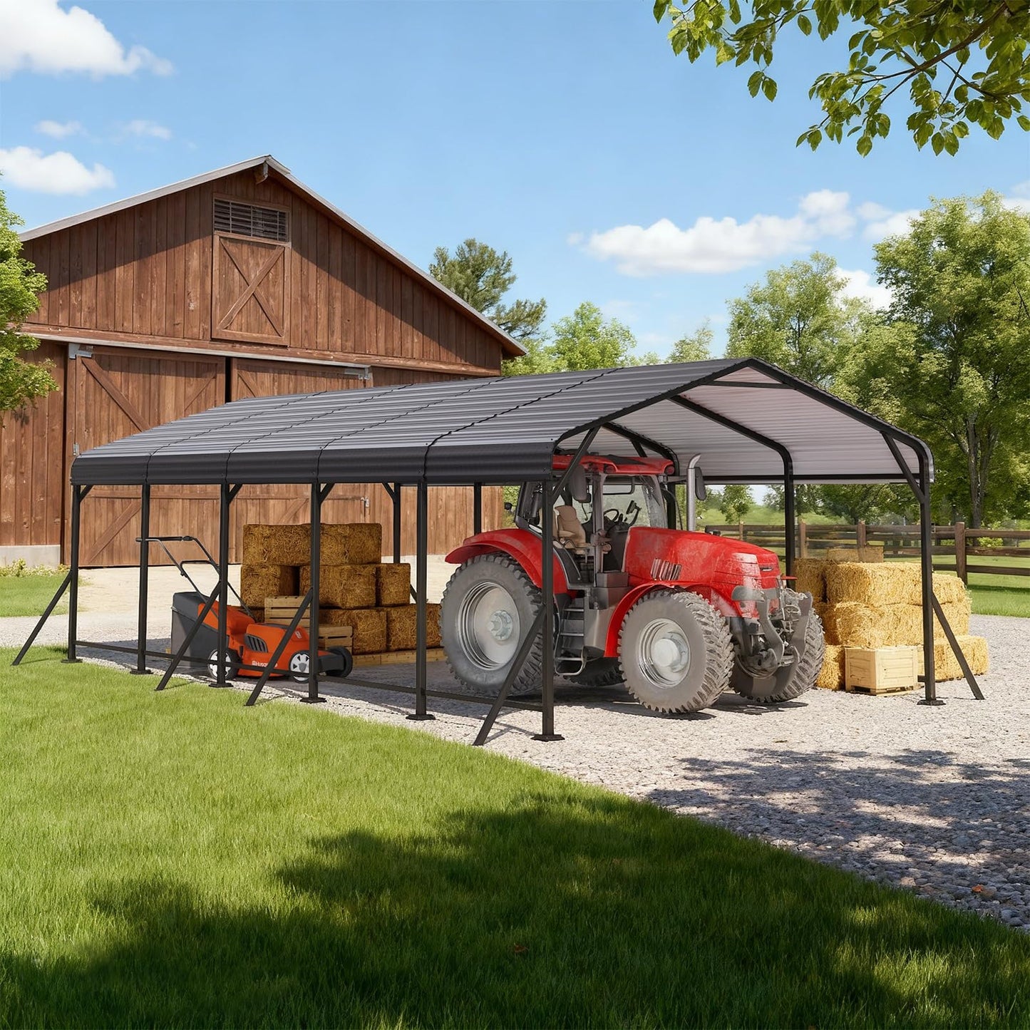 EROMMY13' x 26' Heavy Duty Metal Carport with Galvanized Steel Roof & Base for All-Weather Protection, Outdoor Carport Garage, Versatile for Car, Boat, Tractor, and Party Use, Dark Gray