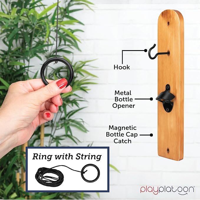 Play Platoon Hook and Ring Toss Bar Game for Adults - Wood Toss Ring Game for Adults - Perfect Home, Basements, & Bar Gifts