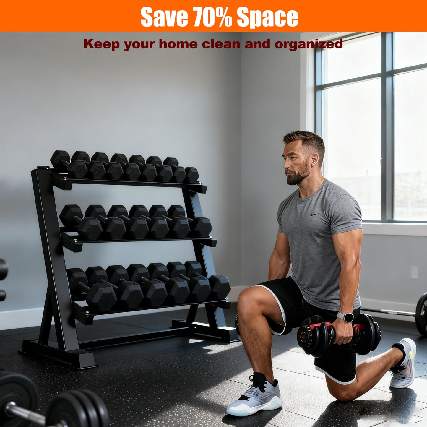 3 Tier Dumbbell Rack, 1200LBS Heavy Duty Weight Rack for Home Gym, Adjustable Storage Organizer for Free Weights, Quick & Easy Assembly, Dumbbell Rack Stand Only