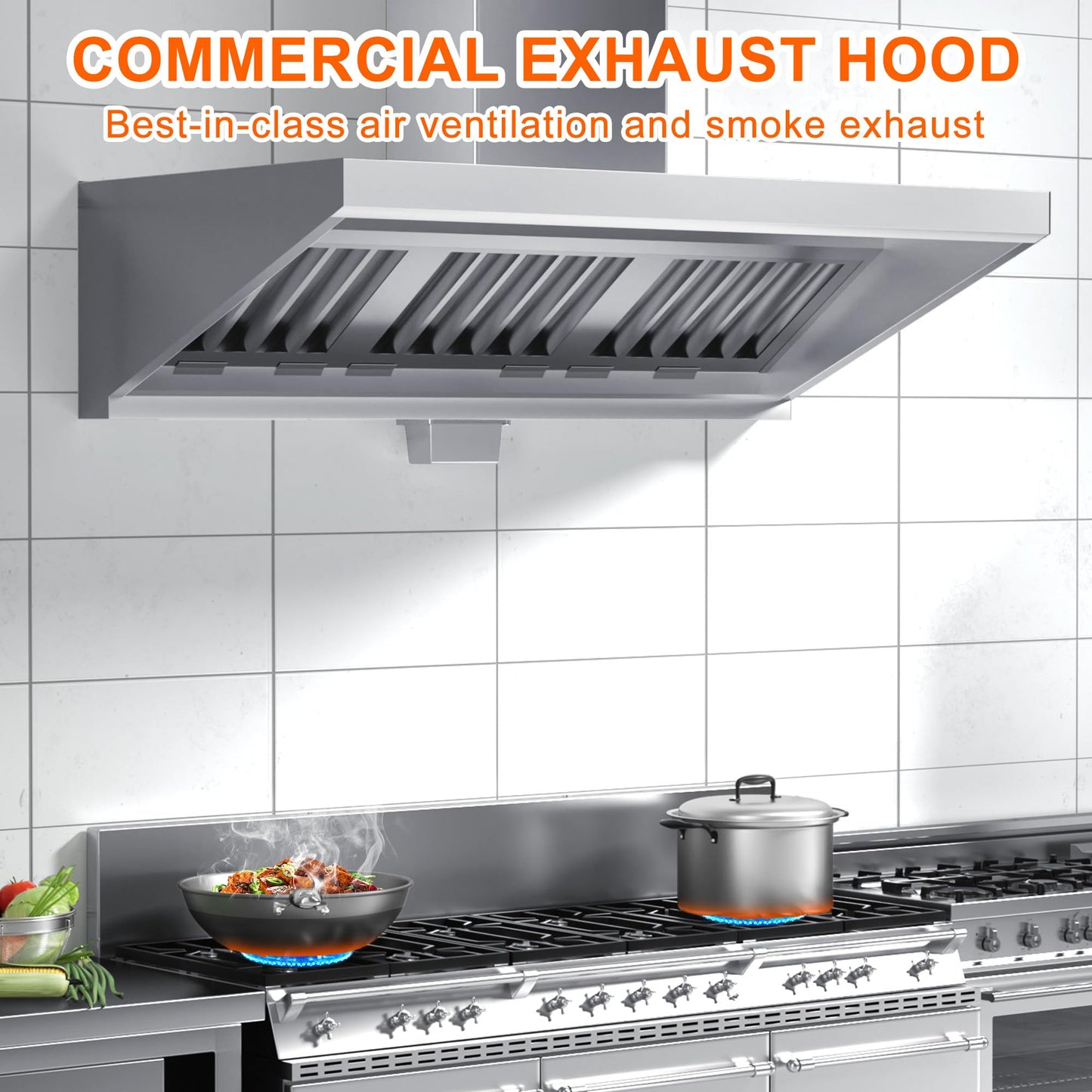 Commercial Exhaust Hood 7 FT Stainless Steel Concession Trailer Hood(No Motor) for Commercial Kitchen