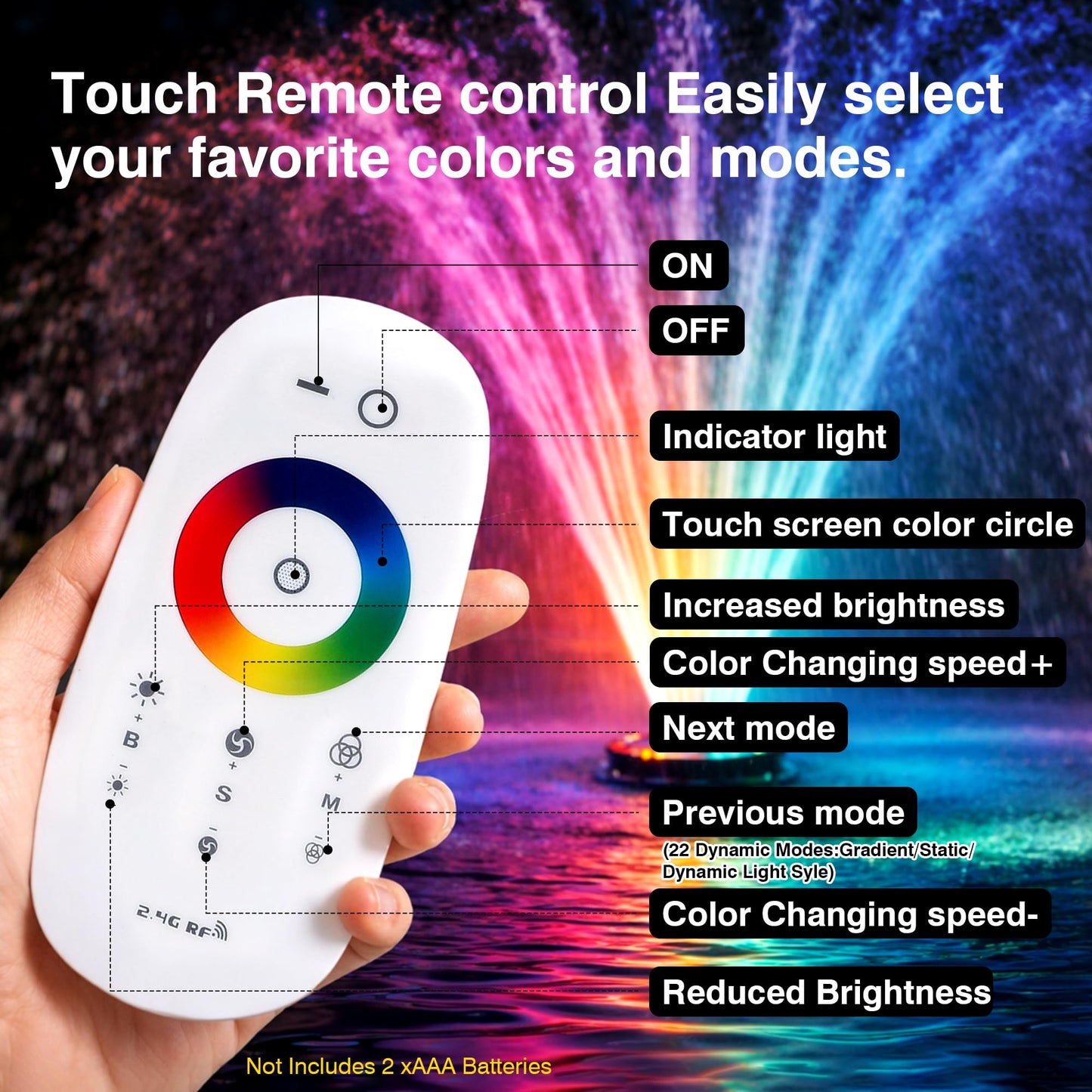 Pond Fountain Aerator Lights, RGB LED Color-Changing Aerator Floating Fountain Light, AC 120V, 100ft Cable with Controller, APP & Remote Control, Compatible with Most Pond Aerators (Pump Not Included)