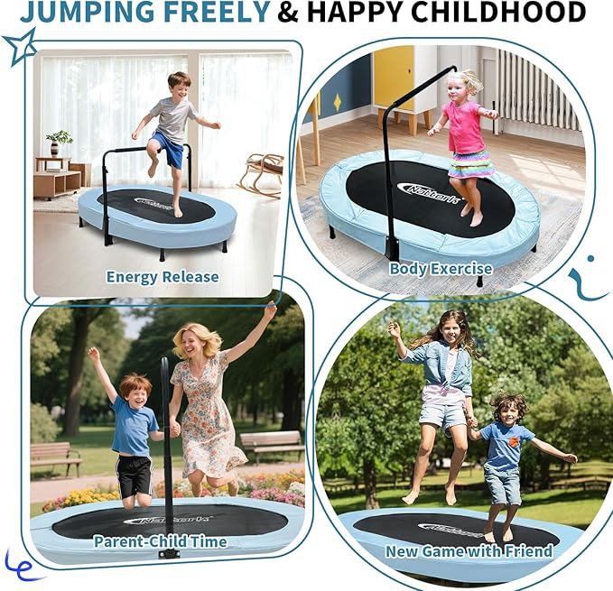 Nattork 56" Kids Trampoline Indoor, Double Trampoline with Adjustable Handle for Kids, Indoor/Outdoor Foldable Jumper, Max Load 220lbs