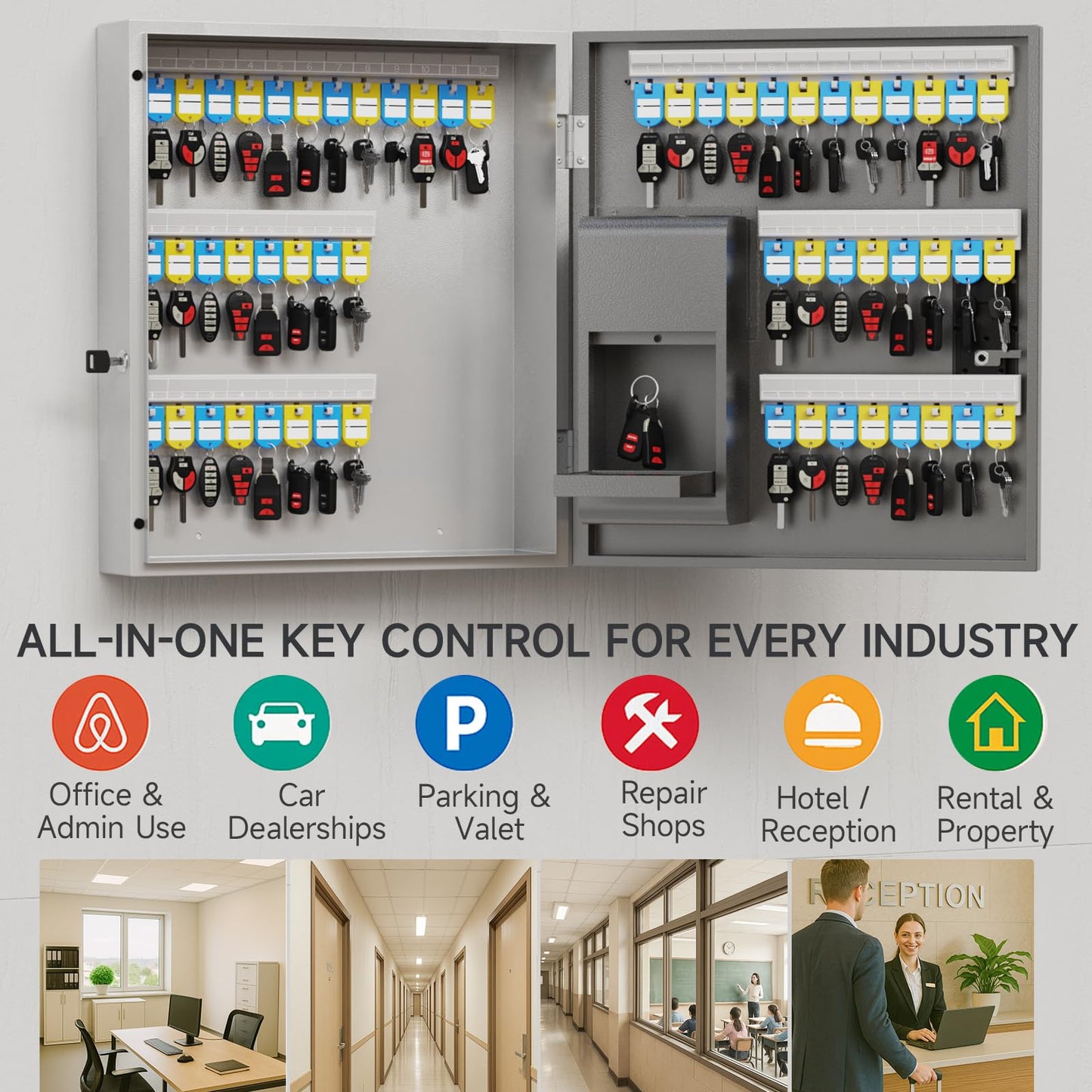 DiDiHere 56 Keys Lock Box, Key Management Cabinet Key with Drop Slot, APP Bluetooth, Digital Keypad, & WiFi Unlock, Access Log Tracking, Key Return Box for Hotel, Car Dealerships, Office, School