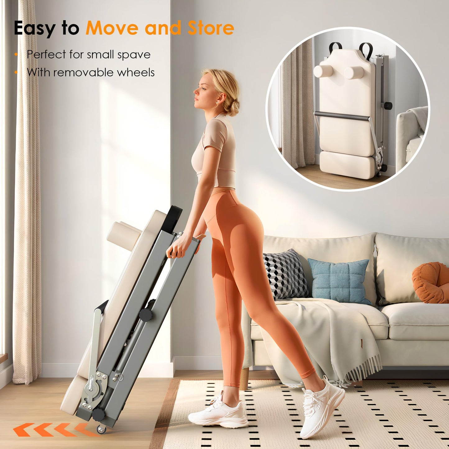 SogesPower Pilates Reformer Machine for Home Gym Workout, Foldable Pilates Equipment with High Strength Elastic Cords&Springs, Up to 400lbs Weight Capacity,Beige 79"
