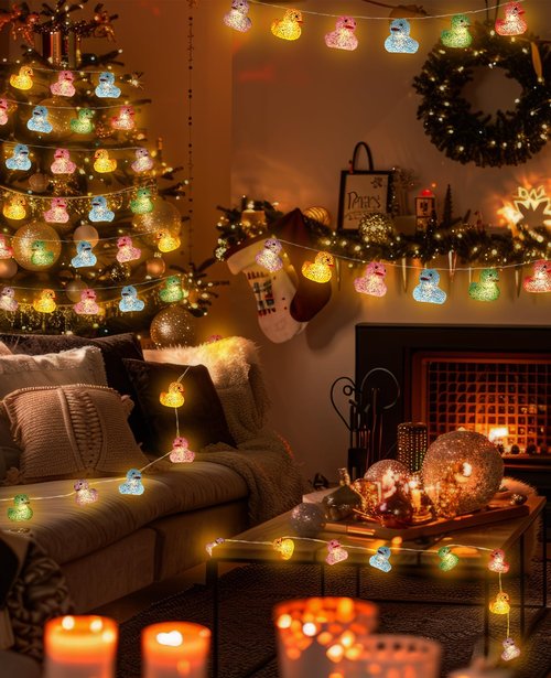 AceList 20 LED Glitter Rubber Ducks String Lights - Perfect for Kids, Parties, and Children's Room, Nurseries Decor - Battery or USB Powered - Squeezable and Sound-Enabled