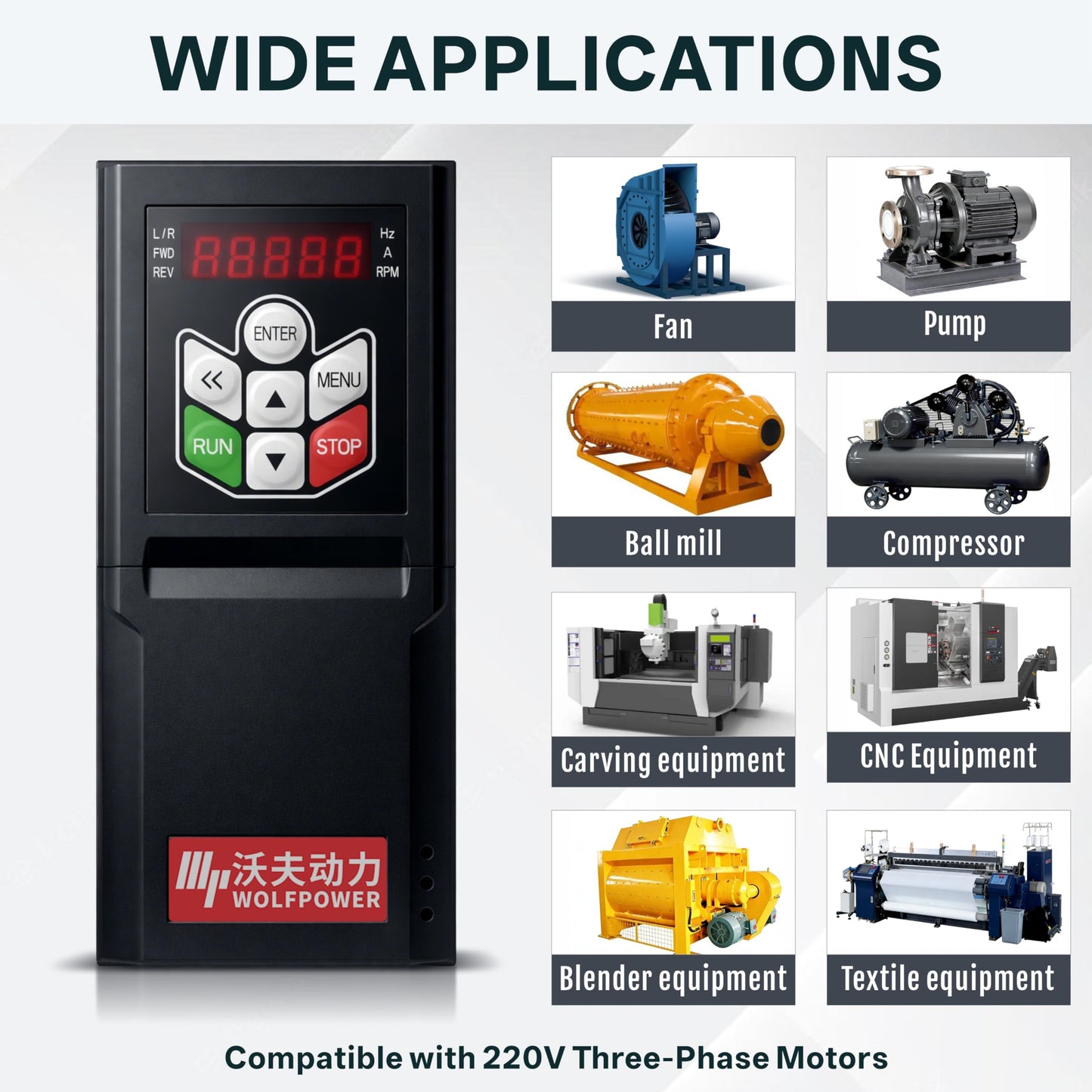 Wolvneo G60E VFD 2.2kW 3HP 9.6A Variable Frequency Drive 220V 1 Phase Input 220V 3 Phase Output, AC Motor Speed Control Inverter for Spindle Motor CNC Speed Control
