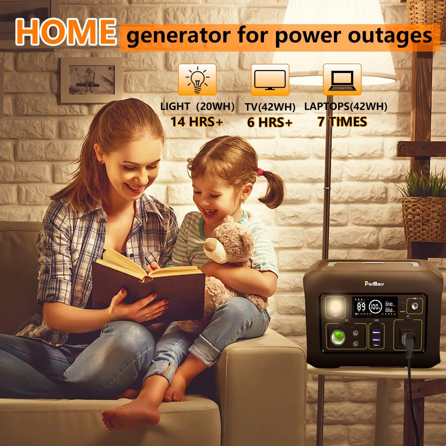 Purmars Portable Power Station 300W(Peak 500W),288Wh (90,000mAh) Solar Generator with 110V Pure Sine Wave AC Outlet,lifepo4 battery portable power bank for Outdoor Camping, Traveling,and Emergencies