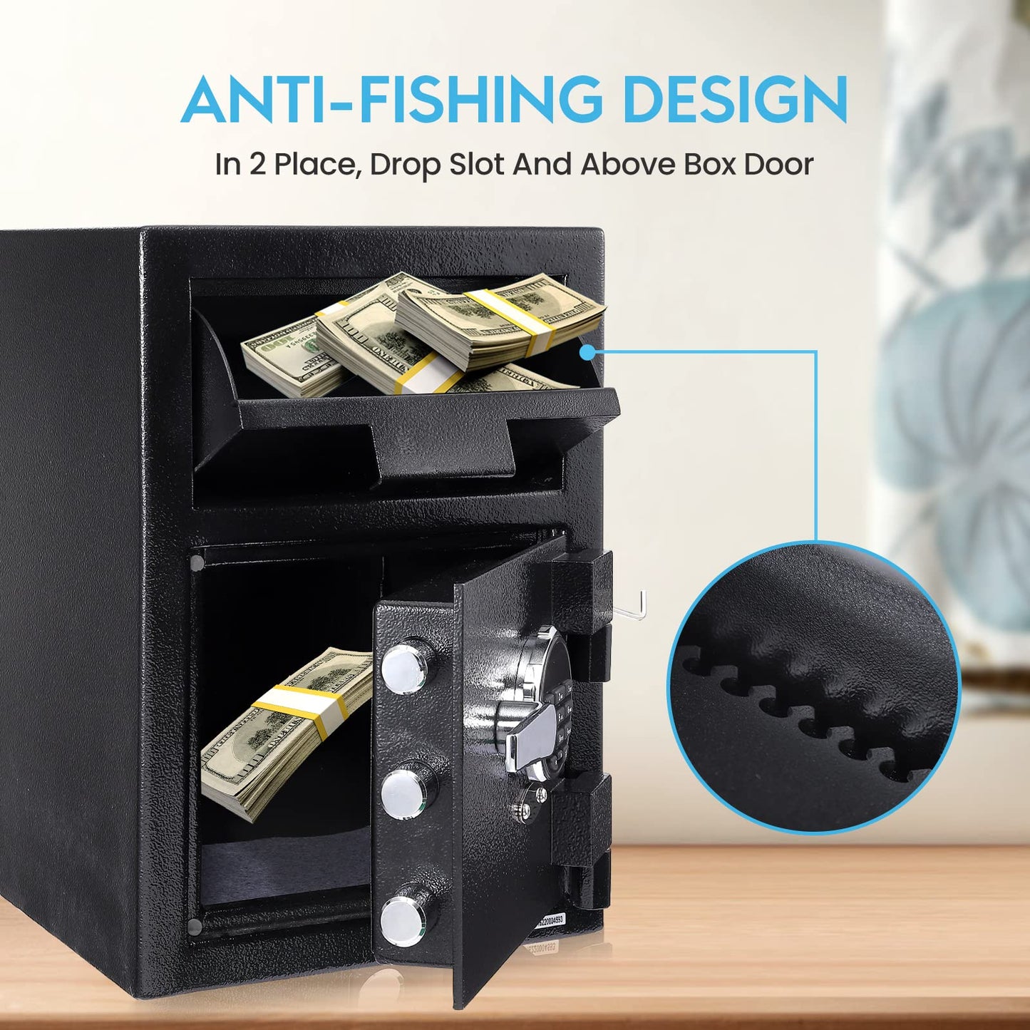 Fireproof Depository Safe with Drop Slot, Electronic Anti-Theft Drop Safe for Business with Programmable Numeric Keypad Lock and Spare Keys, Cash Drop Safe Box for Office Home Retail Store