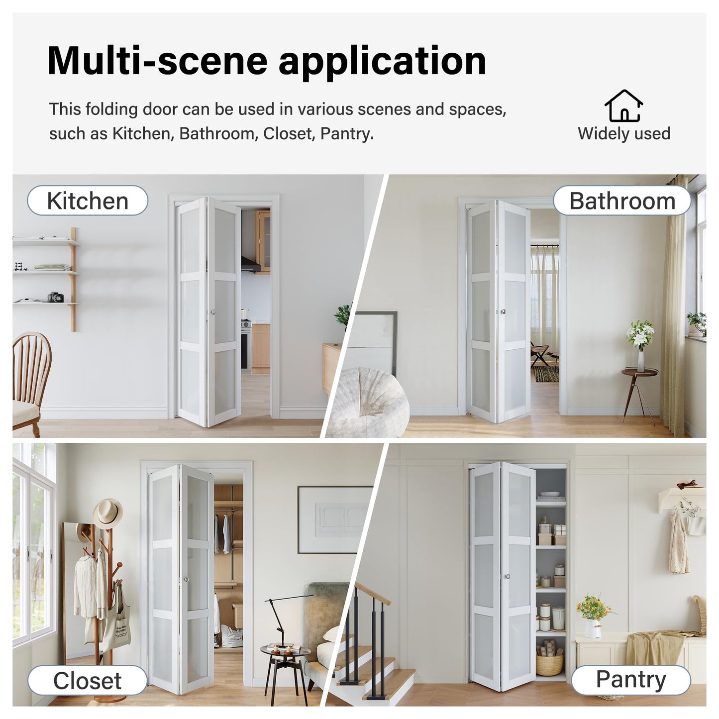 Bifold Doors for 24" x 80" Opening, 3-Lite Frosetd Glass Bifold Closet Door with Hradware Kit & Handles, Interior Foliding Barn Panels for Closet/Pantry/Laundry PVC Surface Pre-Assembled, White