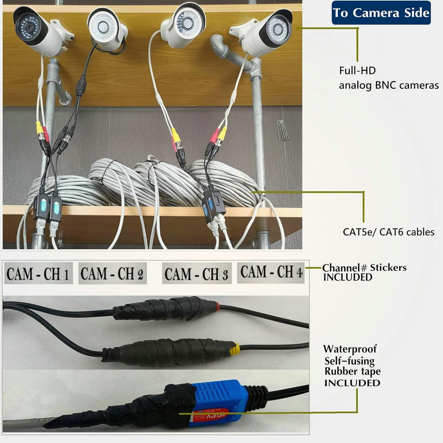 RJ45 4 8MP Cat5e/Cat6 (400ft) Chipset BNC to Video Balun with Power - Pair Ground Loop Isolated Weatherproof Adapter |