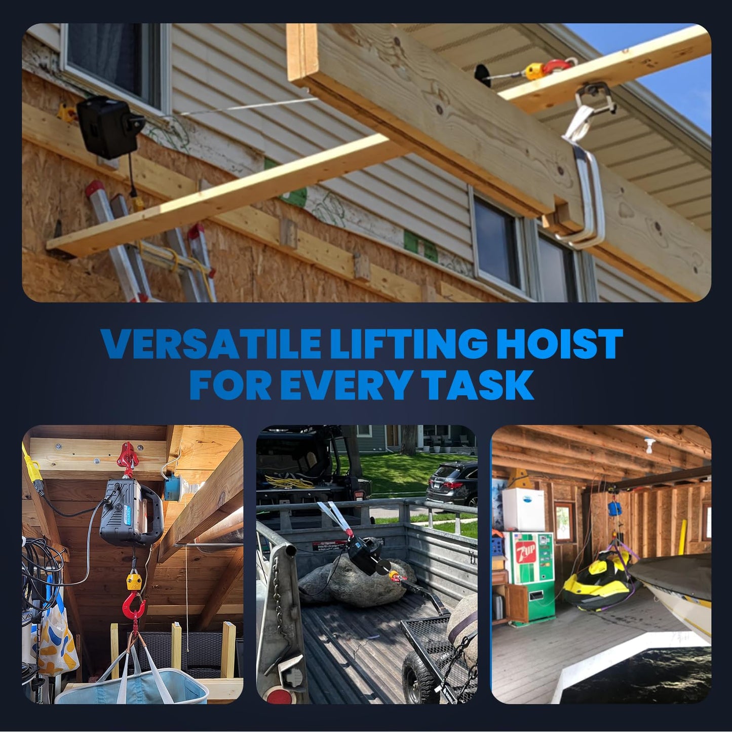 NEWTRY 3 in 1 Electric Hoist Winch 660lb, 110/120 Volt Portable Power Winch Crane with Cable Remote Control, 38ft Lifting Height, 16 ft/min Lift Speed, for Towing and Pulling