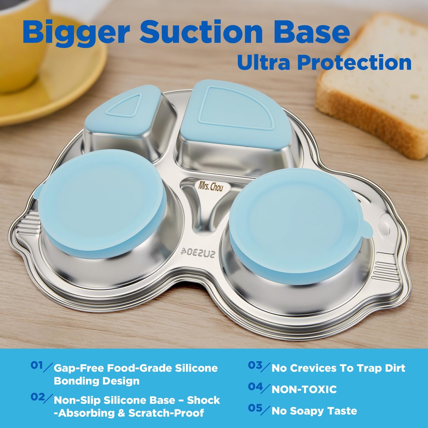 Stainless Steel Baby Suction Plates: Divided Plates Designed for Babies and Toddlers, Made of 100% Food-Grade Materials Ideal for Baby-Led Weaning BPA-Free Toddler Feeding Dishwasher Safe Blue