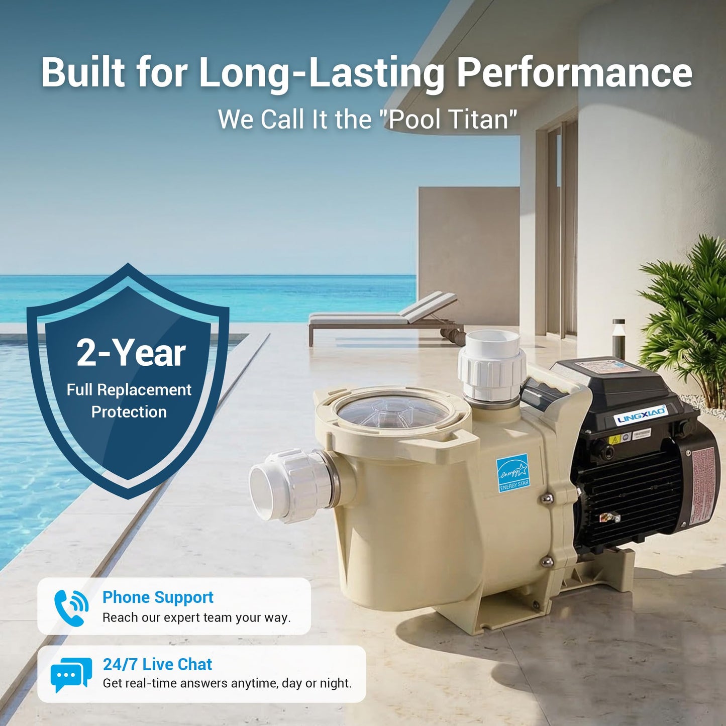 LINGXIAO 3HP Variable Speed Pool Pump - Energy Star Certified Smart Inground Pool Pump, 208-230V Self-Priming Pump Motor, 10800 GPH High Flow, Waterfall Pool Pumps with Filter Basket & 2-Inch Fittings
