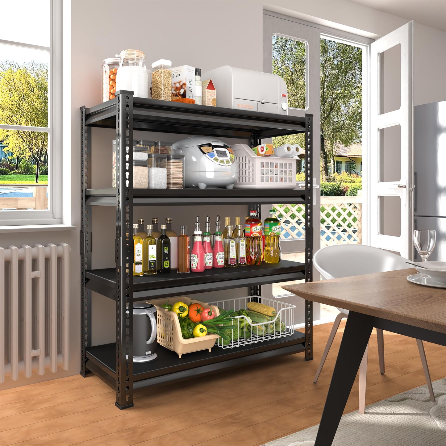 Rufokisa 40" W Garage Shelving Heavy Duty,1800LBS Loads Metal Shelving Units and Storage,4-Tier Garage Storage Shelves Heavy Duty, Industrial Utility Shelves,40”W x 16”D x 72”H(Black)