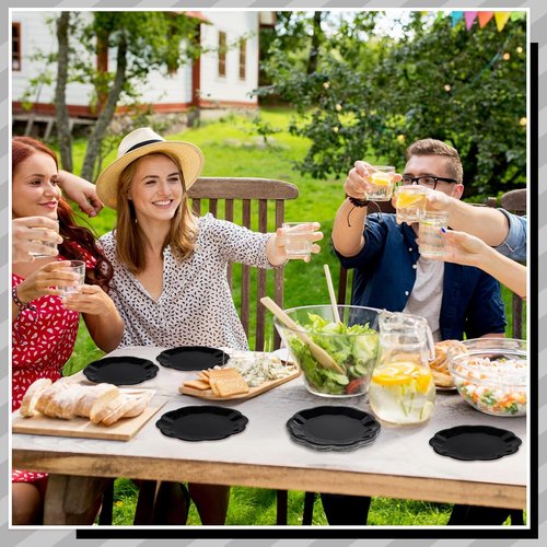 NatNarr 30 Pcs Black Paper Plates - 7 Inch Scalloped Disposable Dessert Plates for Parties & Events