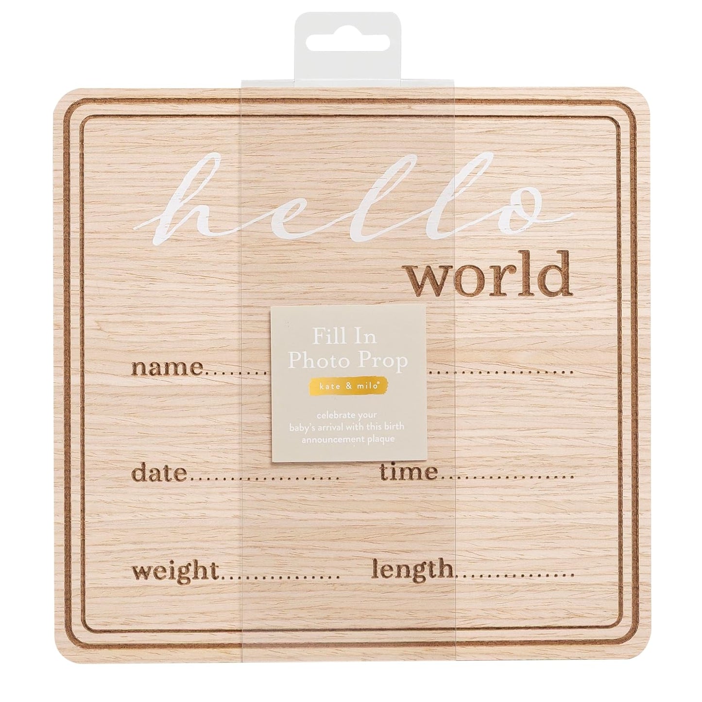 Kate & Milo Wooden Hello World Birth Announcement Photo Prop, Newborn Milestone Sign with Birth Details for Hospital