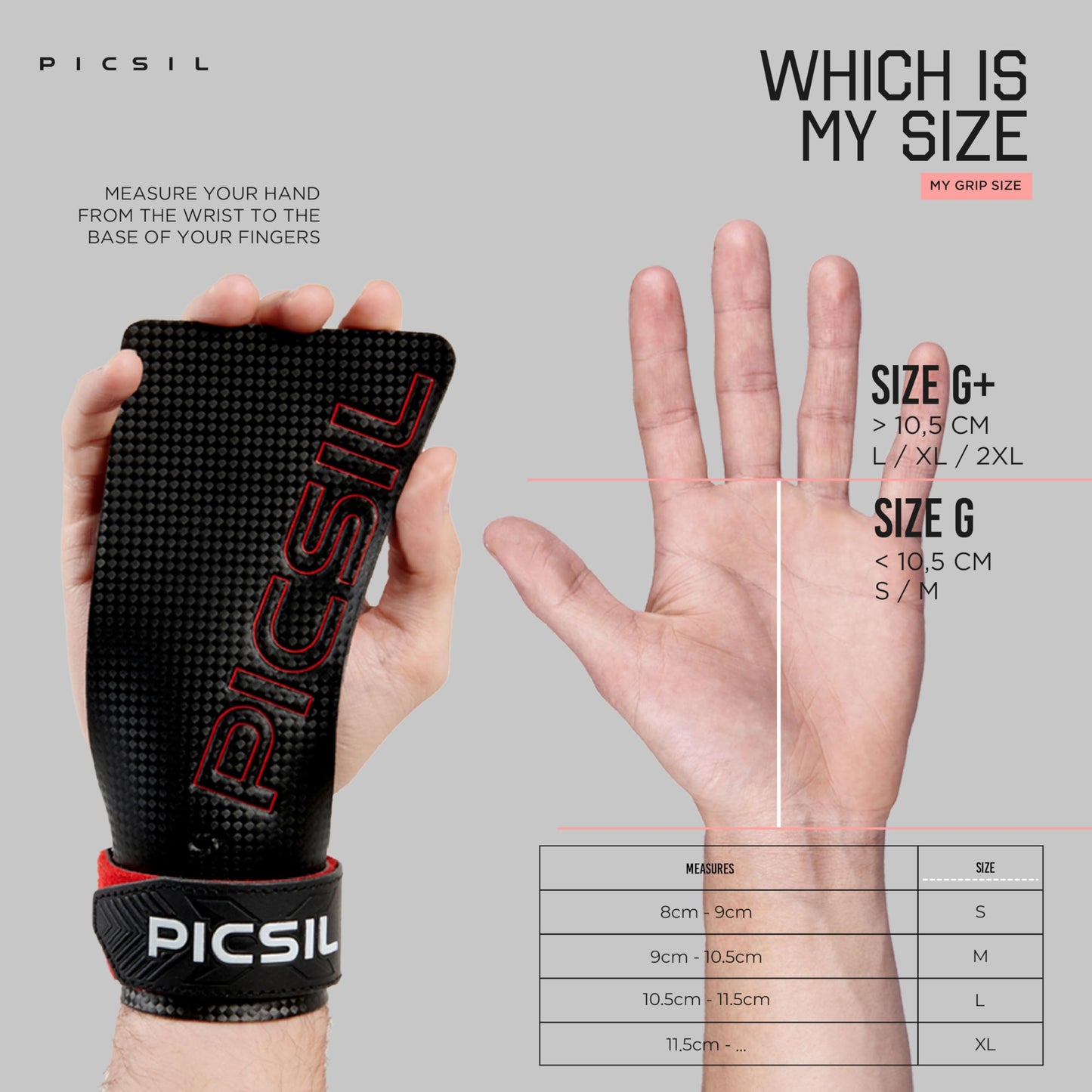 PICSIL RX Grips for Cross Training and Gymnastics, Carbon Fibre Material, Use with Magnesium, Grip on All Surfaces and Bars, Designed for All Athletes