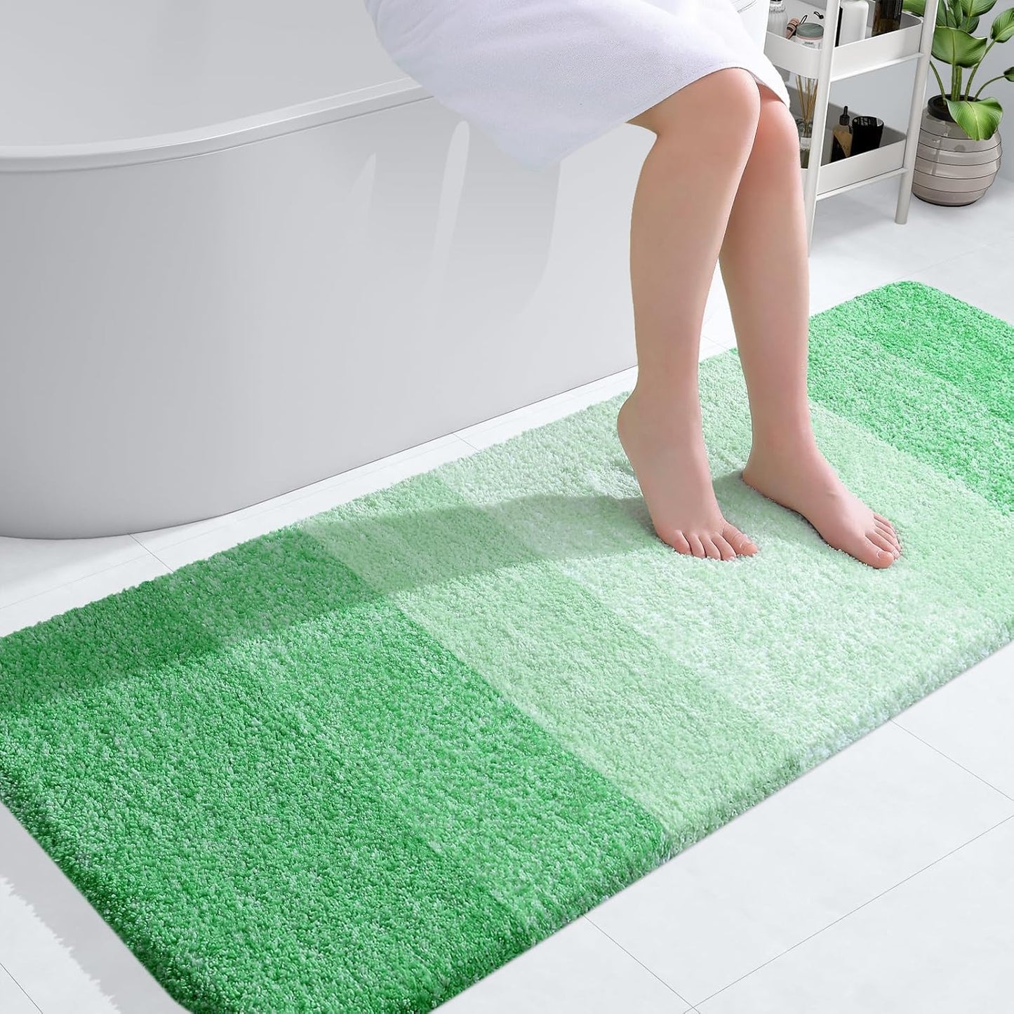 OLANLY Large Bathroom Rugs - Extra Soft Microfiber Mat 54x24 | Quick Dry, Machine Washable, Green