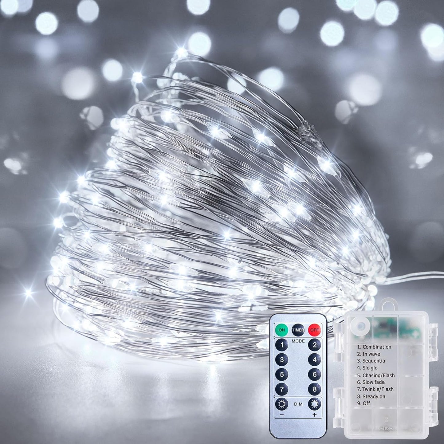 Skiennix 33Ft 100LED Outdoor String Lights - Waterproof Pure White Fairy Lights with Remote for Indoor & Outdoor Decor