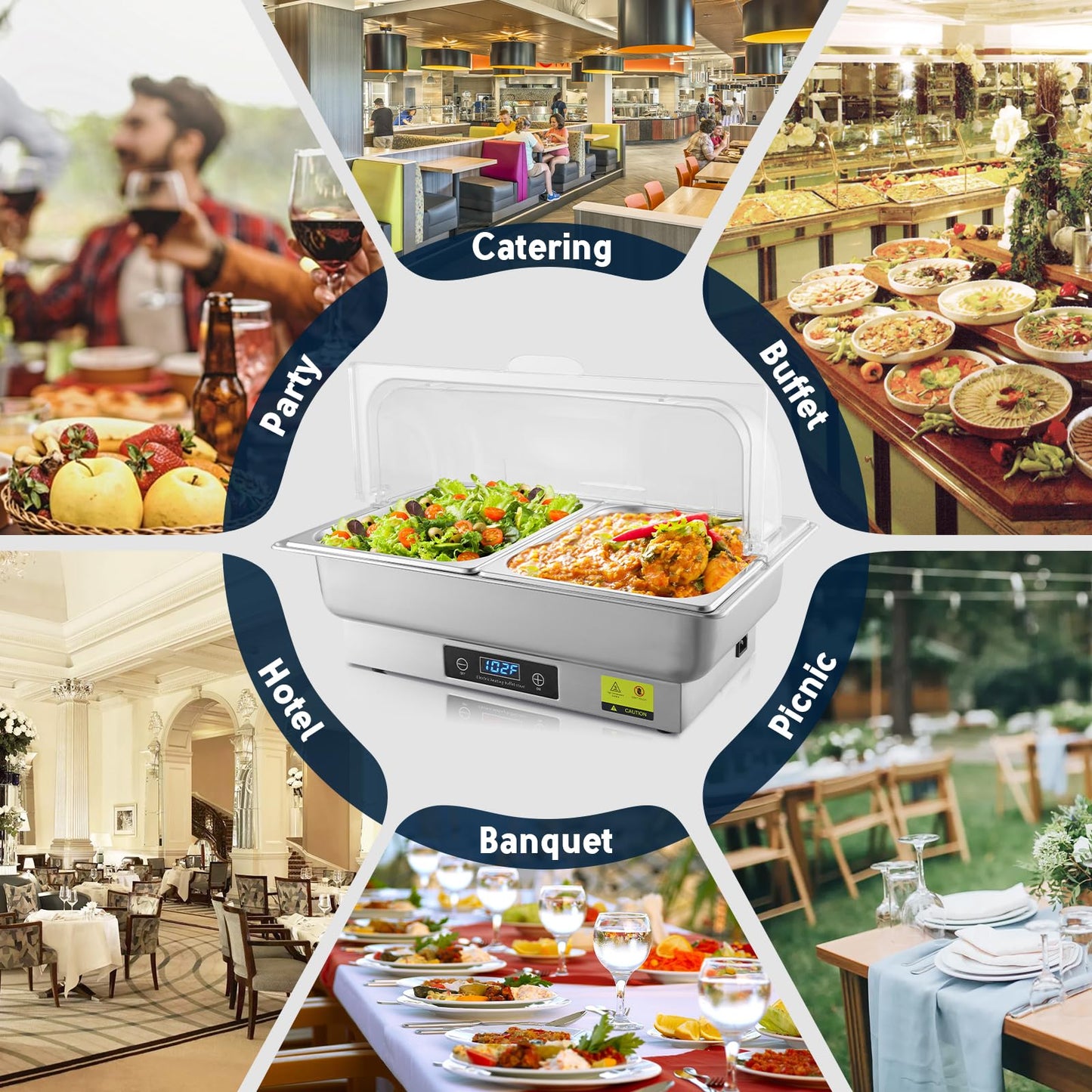 THXSUN Electric Chafing Dish, 2 x 4.5QT Dual Pan Electric Chafing Dish Buffet Set with Temperature Control Display, Roll Top Electric Buffet Servers and Warmers for Catering