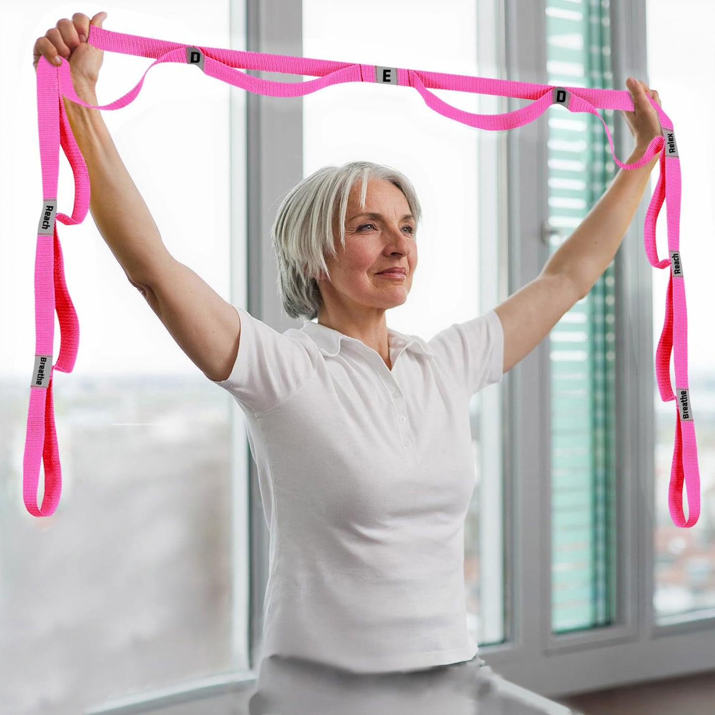 LXLOVESM Stretching Strap Yoga Strap with 10 Loops, Non-Elastic Stretch Band for Physical Therapy, Flexibility, Exercise, Pilates, Dance & Gymnastics Workout (Pink)
