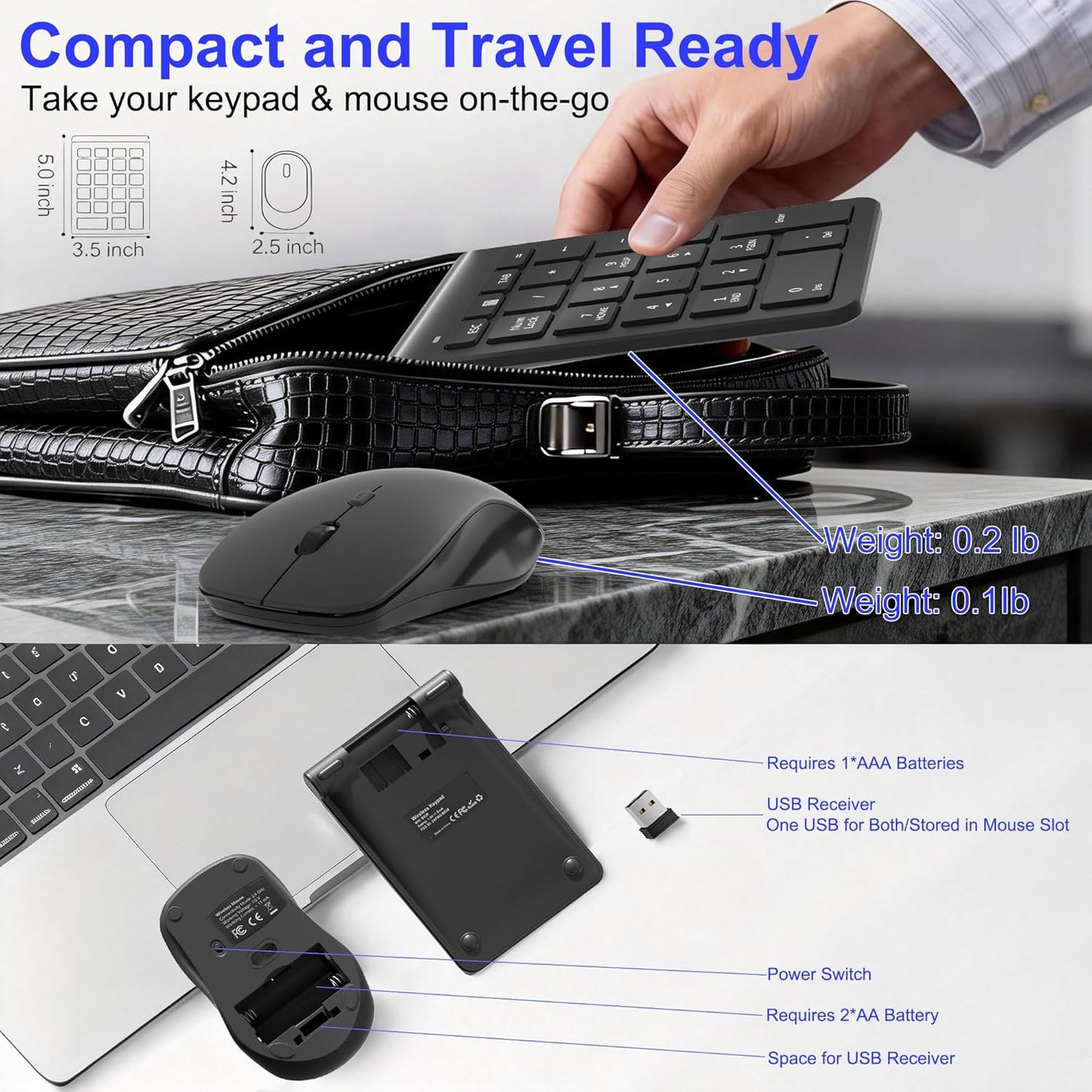 Arsandyn 22 Mouse-Black,2.4GHz 3 Accounting,Numpad Set Keys Wireless Number Pad and Numeric Keypad with Mouse