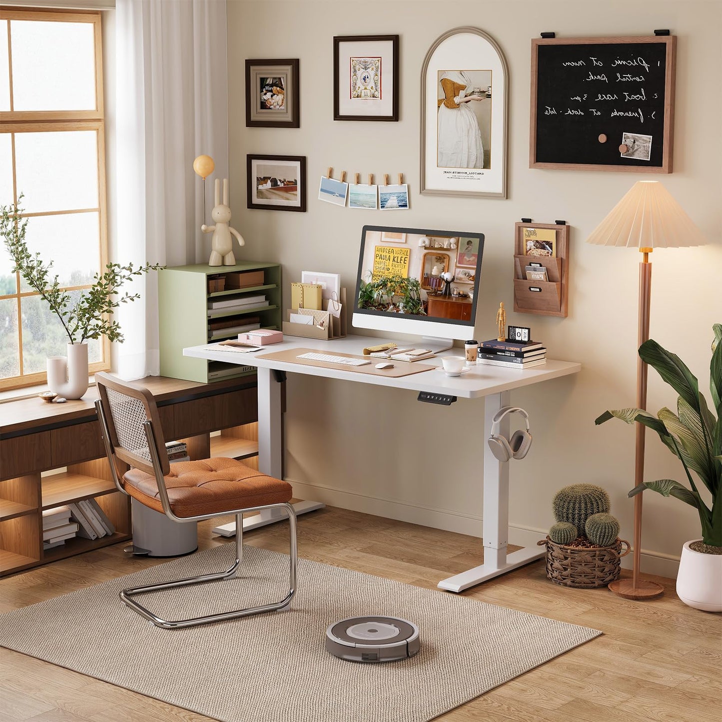 Whole Piece Standing Desk with Wheels Adjustable Height- Mobile Stand up Desk with Lockable Casters, Portable Sit Stand Desks Electric for Home & Office Workstation